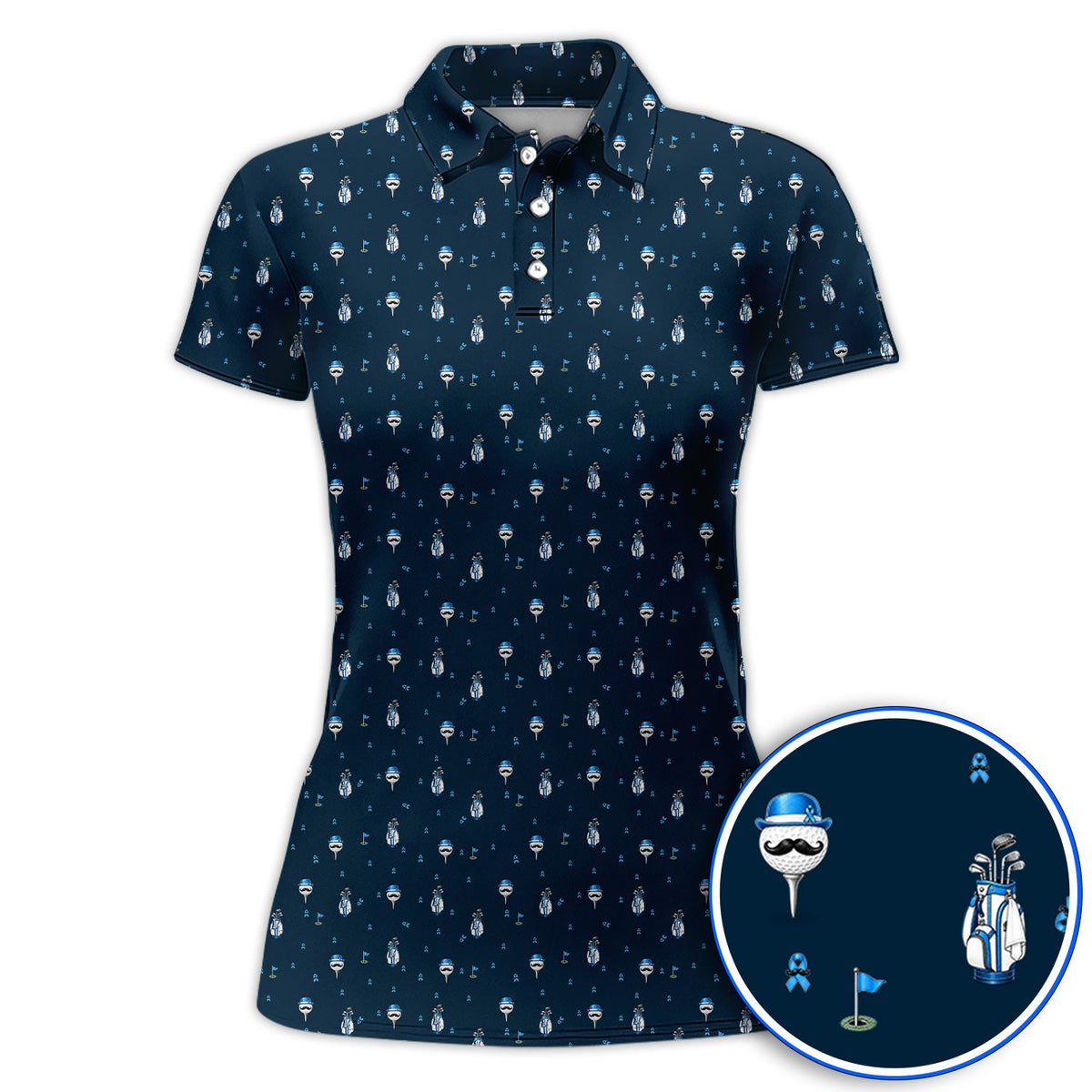 Blue Ribbon Golf Shirt, Prostate Cancer Awareness Golf Polos, Golf Gift for Golfer