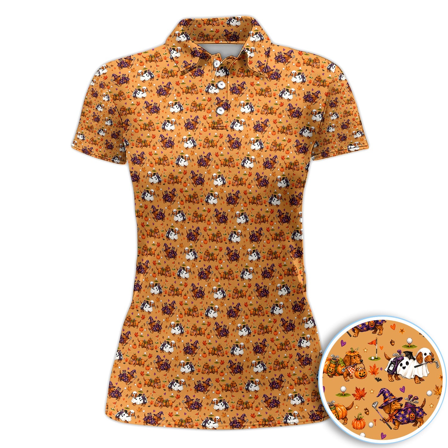 Halloween Dachshund Golf Polo Shirt for Women – Funny Spooky Wiener Dog Golfer Polo