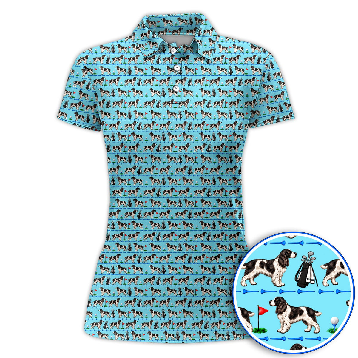 English Springer Spaniel Golf Polos, Crazy Pattern Golf Shirt For Dog Lovers, Golf Gift For Golfer