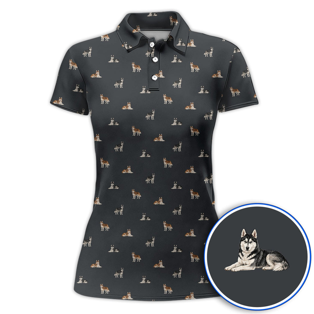 Funny Husky Sibir Golf Polos, Husky Pattern Golf Shirt For Golfer, Golf Gift For Dog Lover