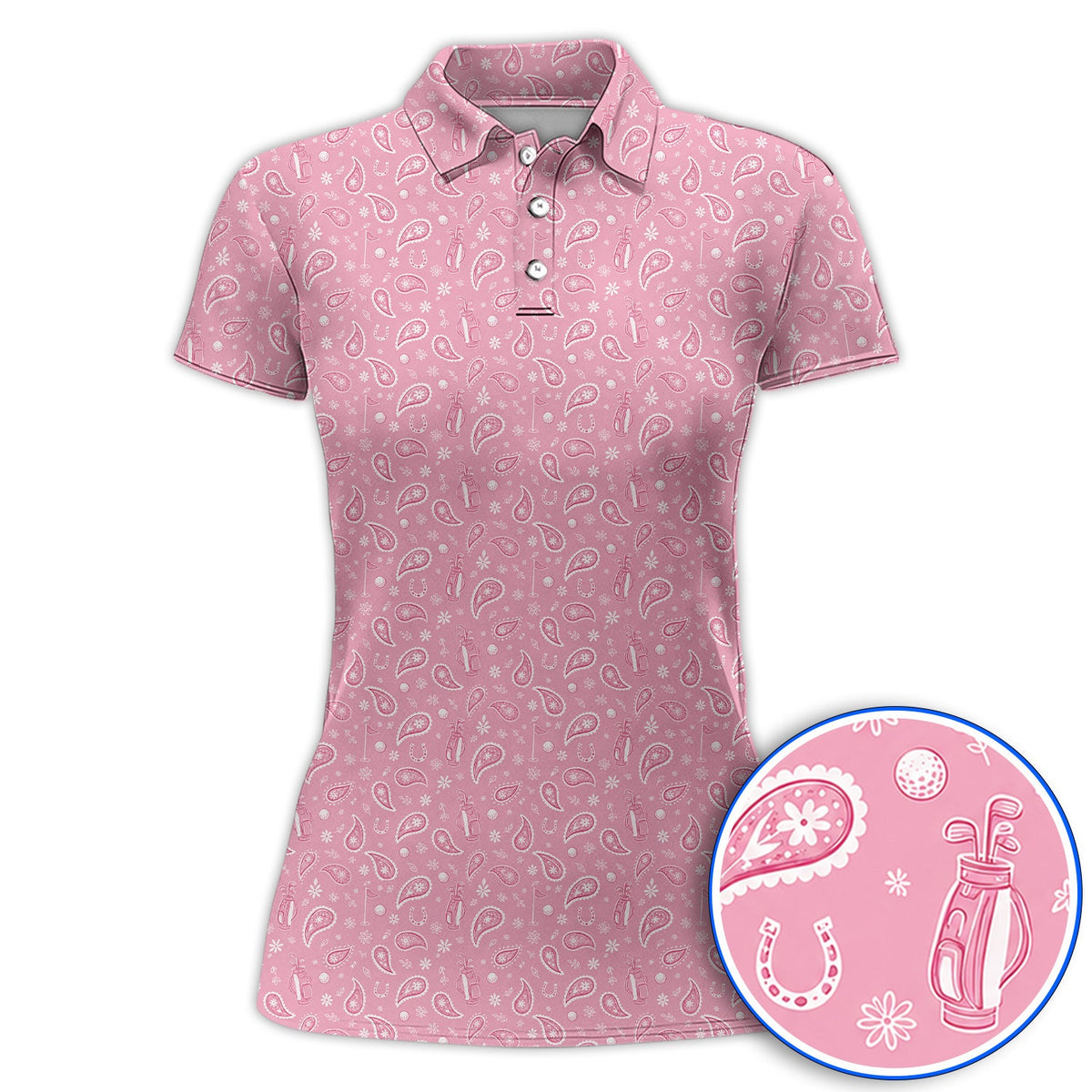 Cowgirl Paisley Pattern Golf Polos, Pink Western Golf Shirt, Cute Paisley Golf Gift For Golfers