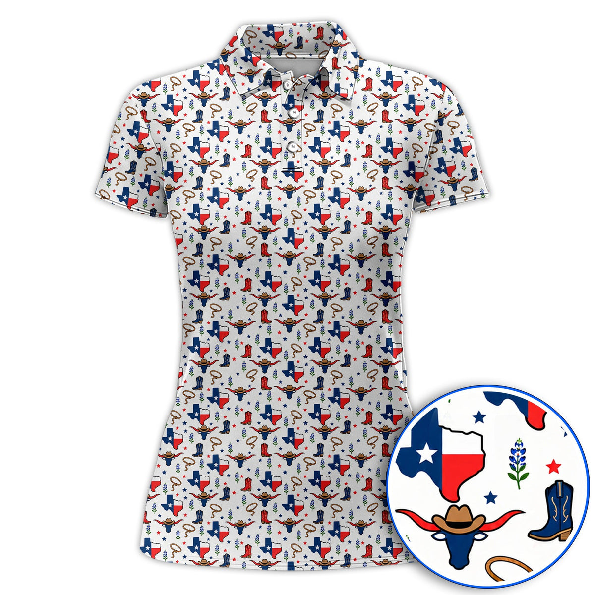 Texas Longhorn Golf Polos, Western Cowboy Texas Pattern Shirt, Funny Golf Gift For Golfer