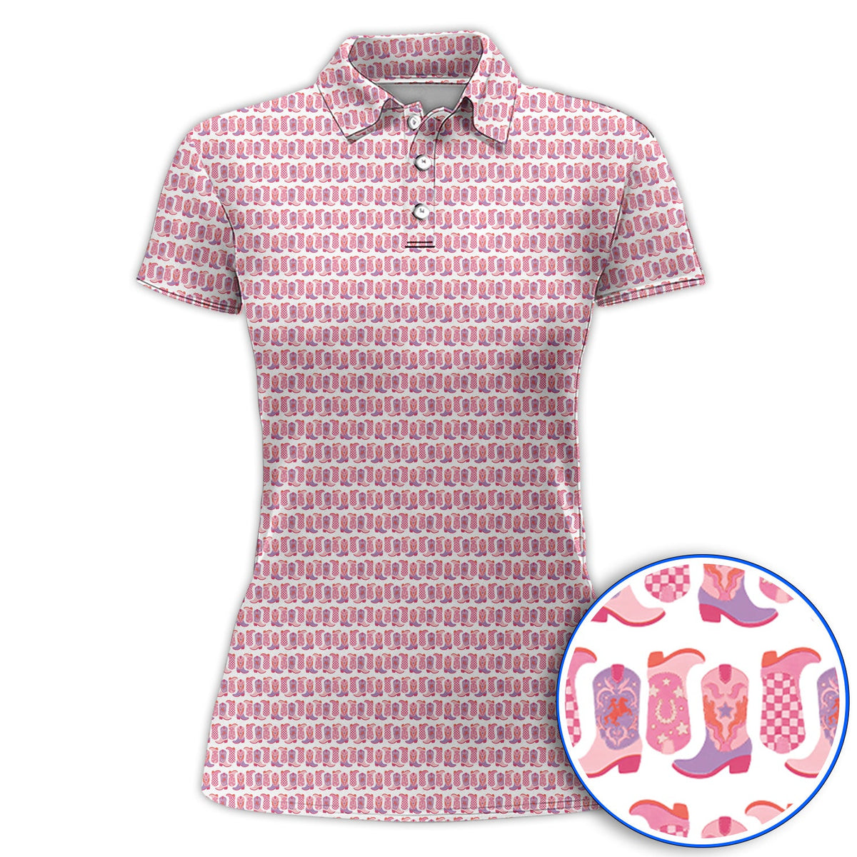 Pink Cowgirl Golf Polos, Western Cowboy Boots Pattern Golf Shirt, Crazy Golf Gift For Golfers