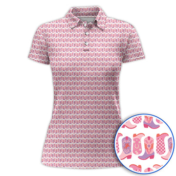 Pink Cowgirl Golf Polos, Western Cowboy Boots Pattern Golf Shirt, Crazy Golf Gift For Golfers