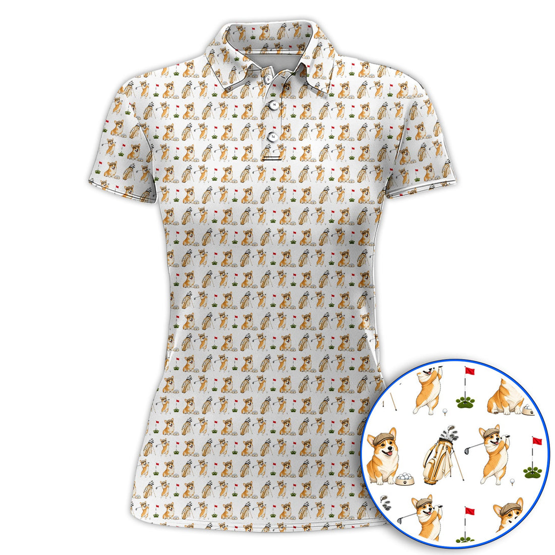 Funny Corgi Golf Shirt, Corgi Pattern Golf Polos, Dog Lover Golf Gift