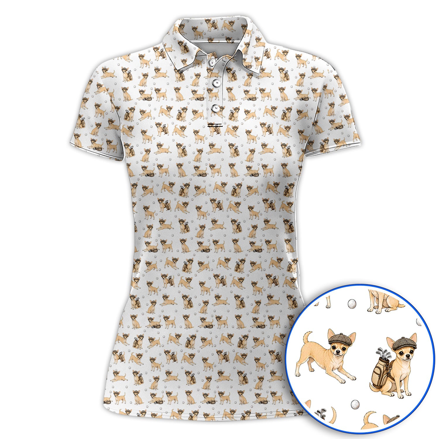 Funny Chihuahua Golf Polos, Cute Chihuahua Pattern Golf Shirt for Dog Lovers, Golf Gift For Golfer