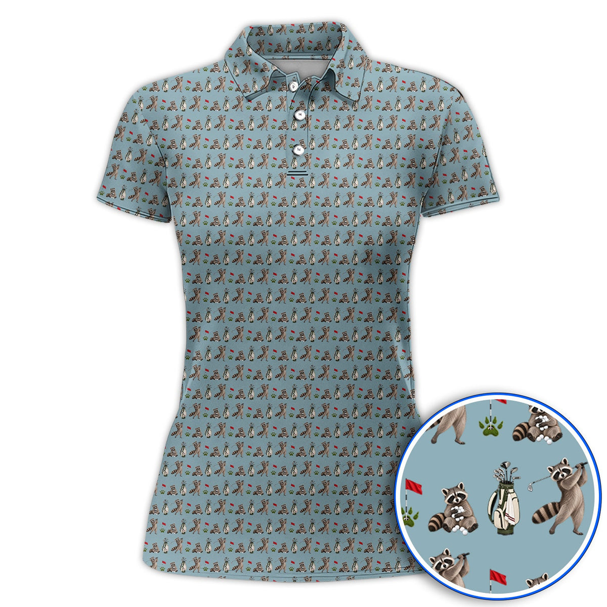 Raccoon Golf Pattern Polos, Funny Raccoon Golf Shirt, Woodland Golf Gift For Golfers