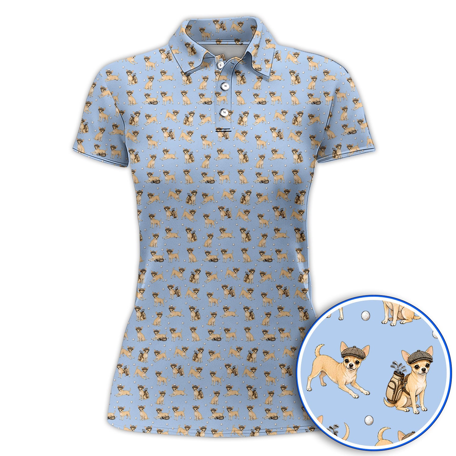Funny Chihuahua Golf Polos, Cute Chihuahua Pattern Golf Shirt for Dog Lovers, Golf Gift For Golfer
