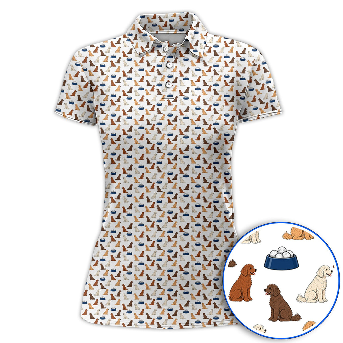 Funny Goldendoodle Pattern Golf Polos, Doodle Dog & Golf Ball Shirt, Golf Gift for Golfers