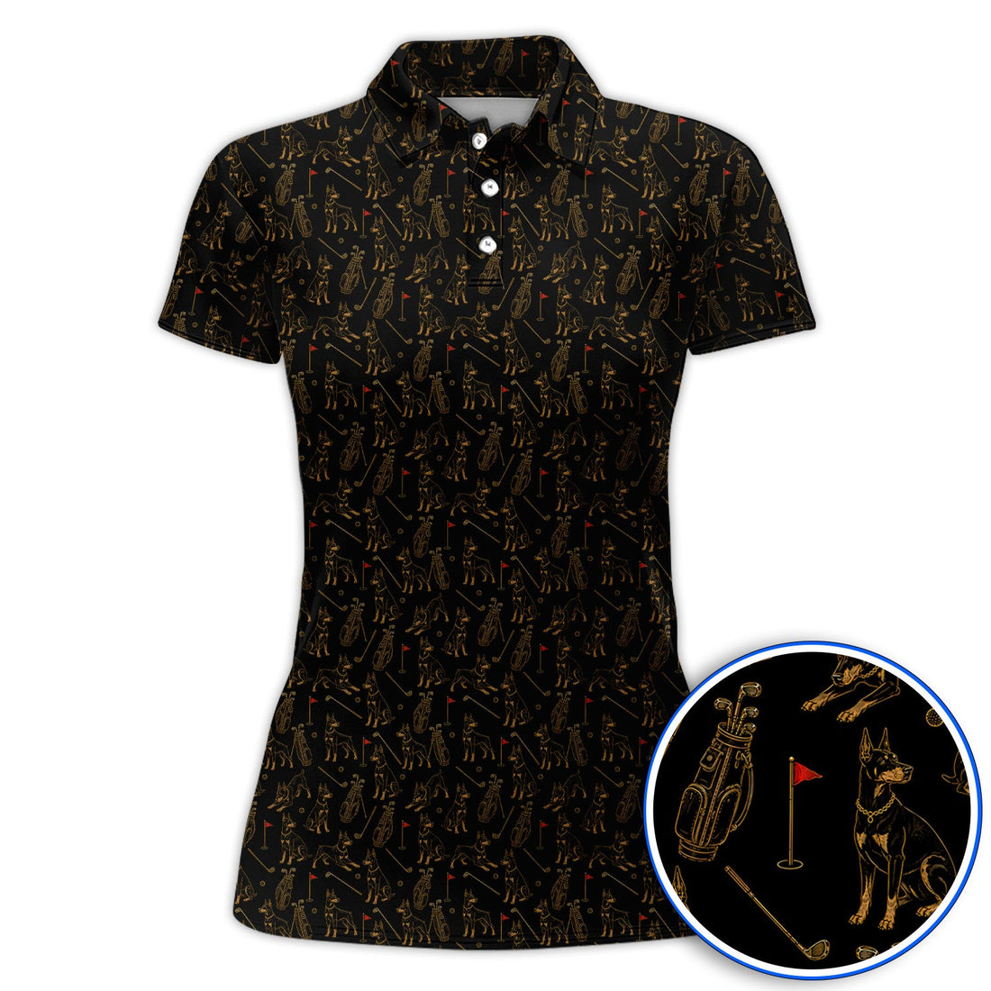 Crazy Doberman Golf Polos, Doberman Pattern Golf Shirt, Golf Gift For Golfer
