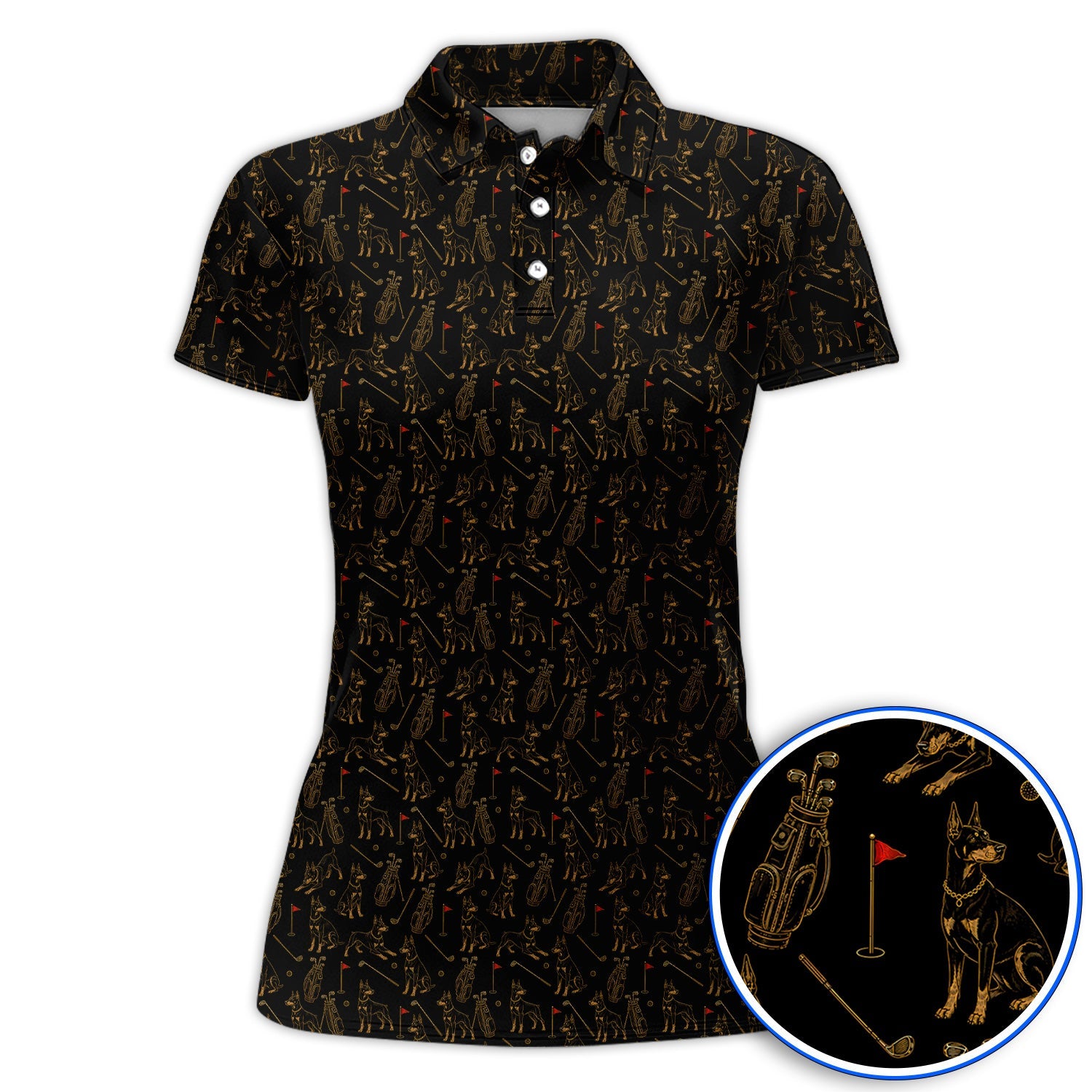Crazy Doberman Golf Polos, Doberman Pattern Golf Shirt, Golf Gift For Golfer