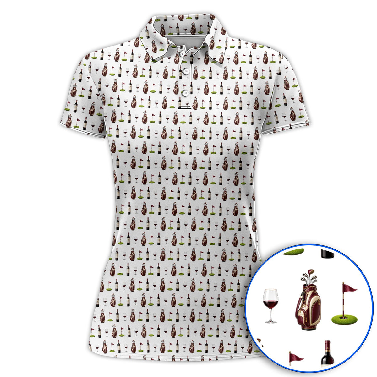 Wine & Golf Polos, Vintage Red Wine Pattern Golf Shirt , Crazy Golf Gift For Golfers