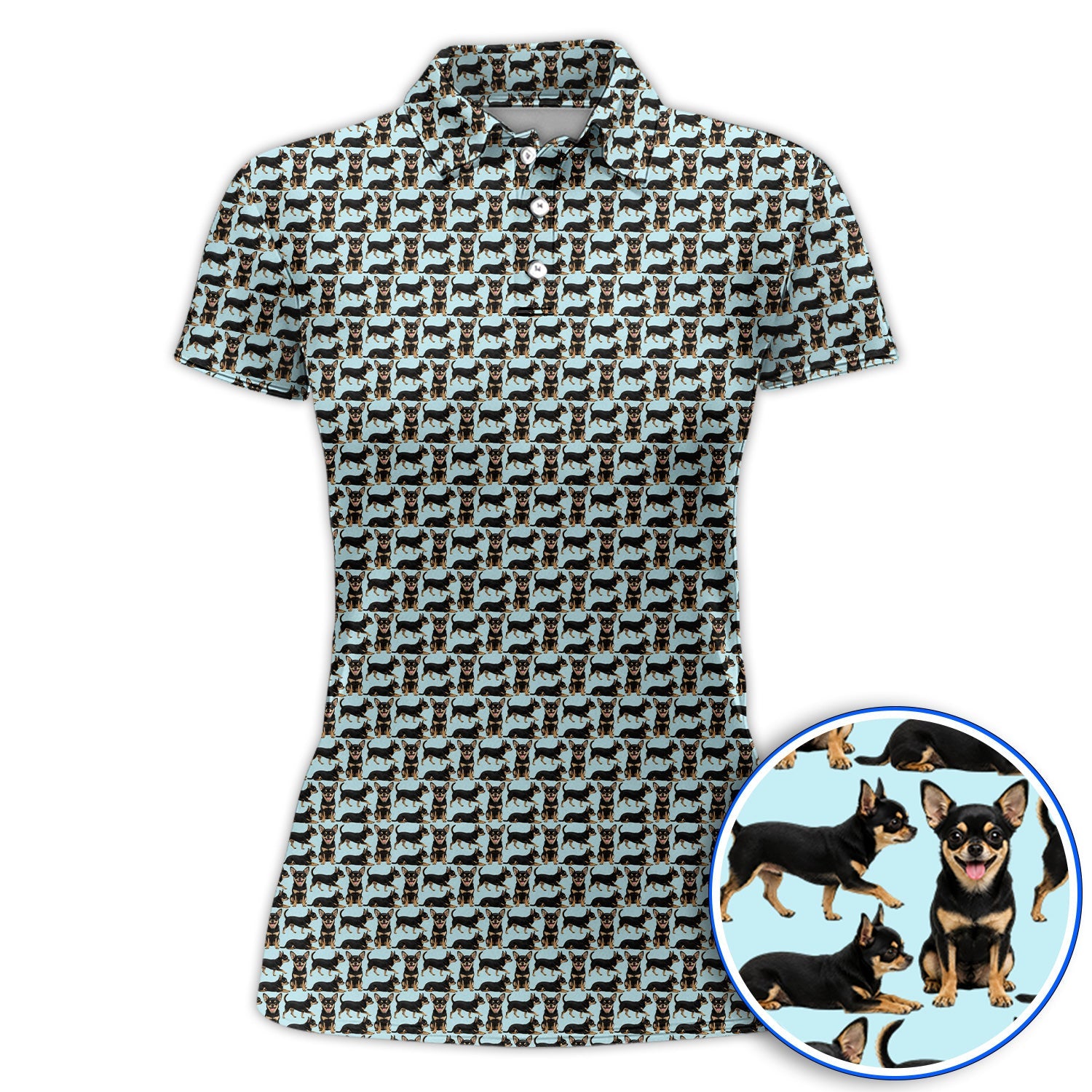 Funny Black Chihuahua Golf Shirt, Cute Chihuahua Golf Pattern Polos, Dog Lovers Golf Gift For Golfer
