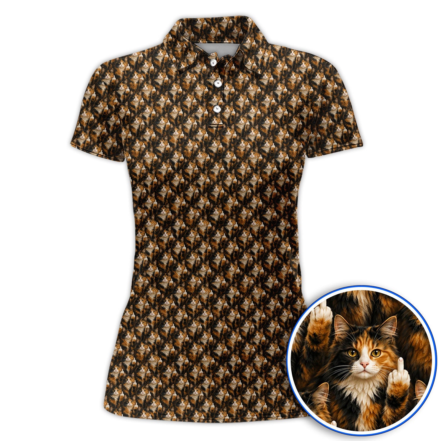 Calico Longhair Cat Golf Polos, Funny Calico Cat Pattern Golf Shirt, Golfer Gift for Cat Lovers