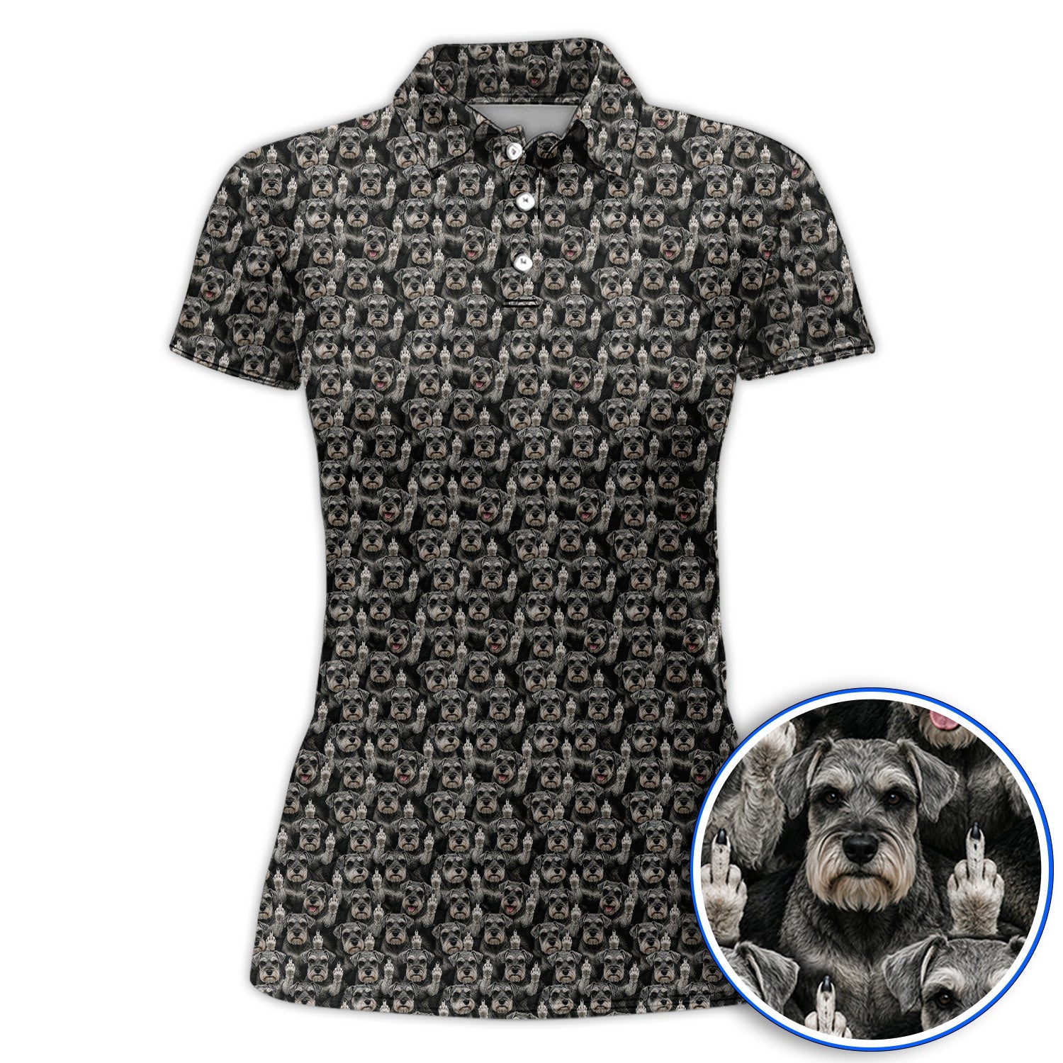 Miniature Schnauzer Middle Finger Golf Polos, Funny Mini Schnauzer Pattern Golf Shirt, Golf Gift For Golfer