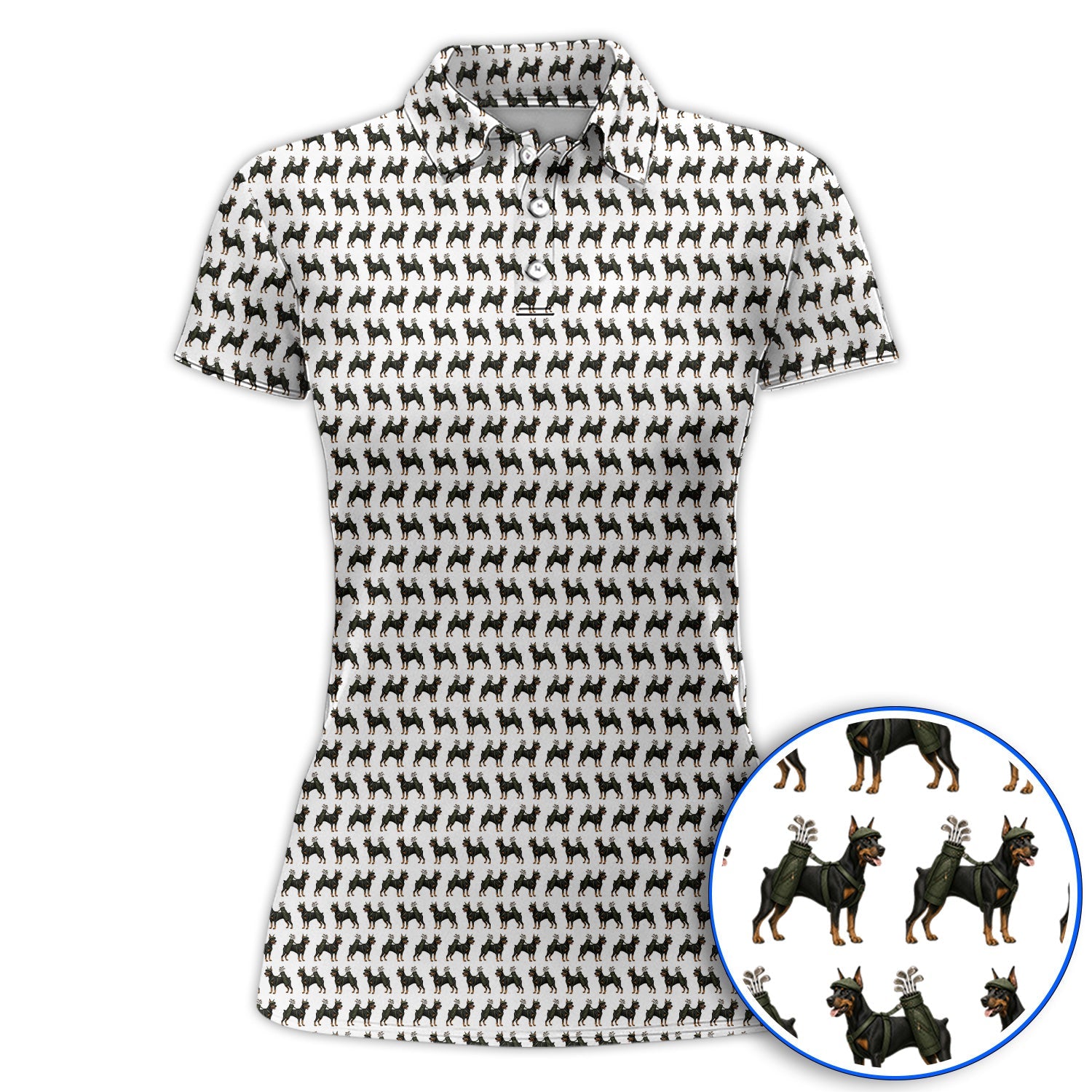 Doberman Golf Polos, Crazy Doberman Pattern Golf Shirt, Dog Lover Golf Gift
