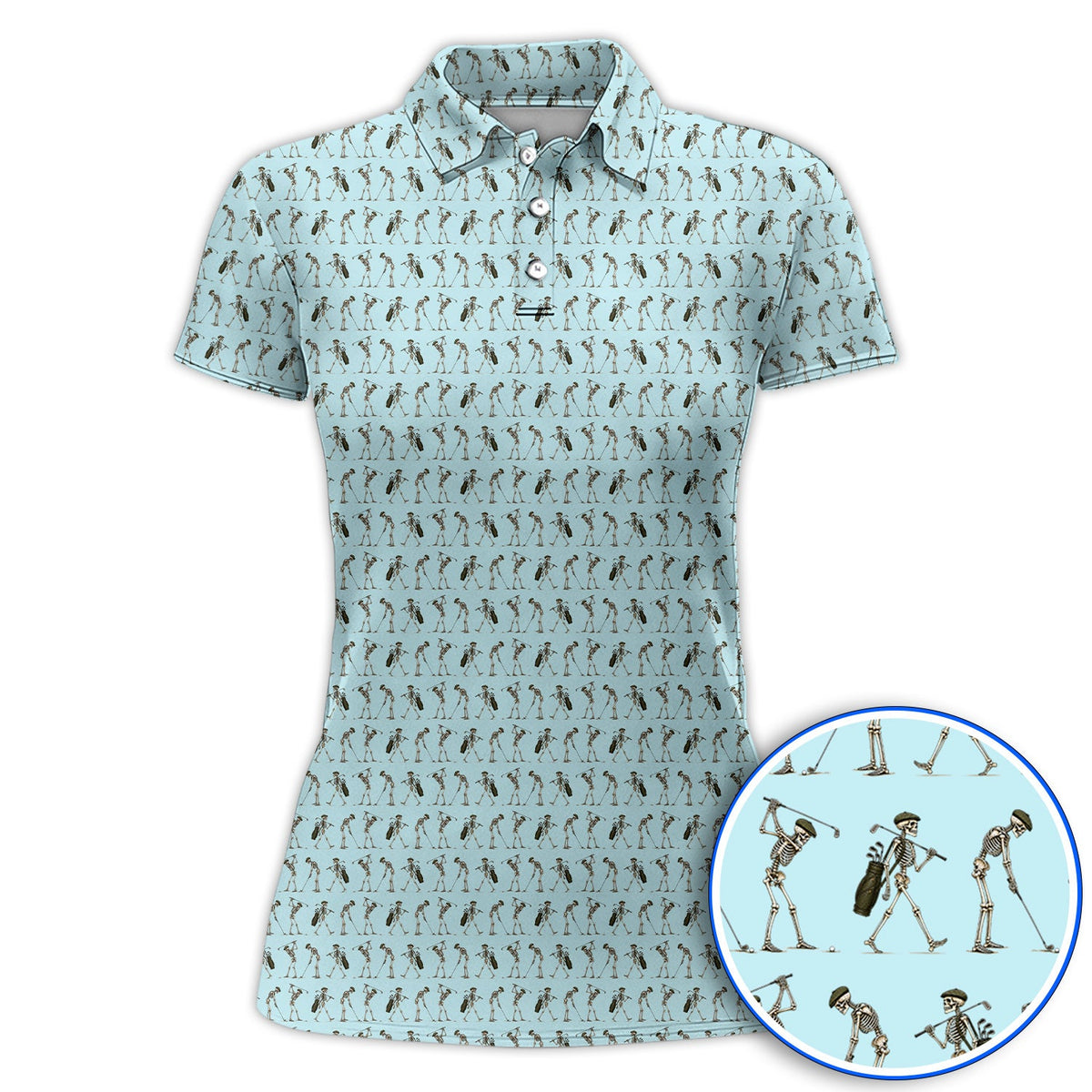 Skeleton Golf Polos, Vintage Skeleton Golf Pattern Shirt, Crazy Golf Gift For Golfer