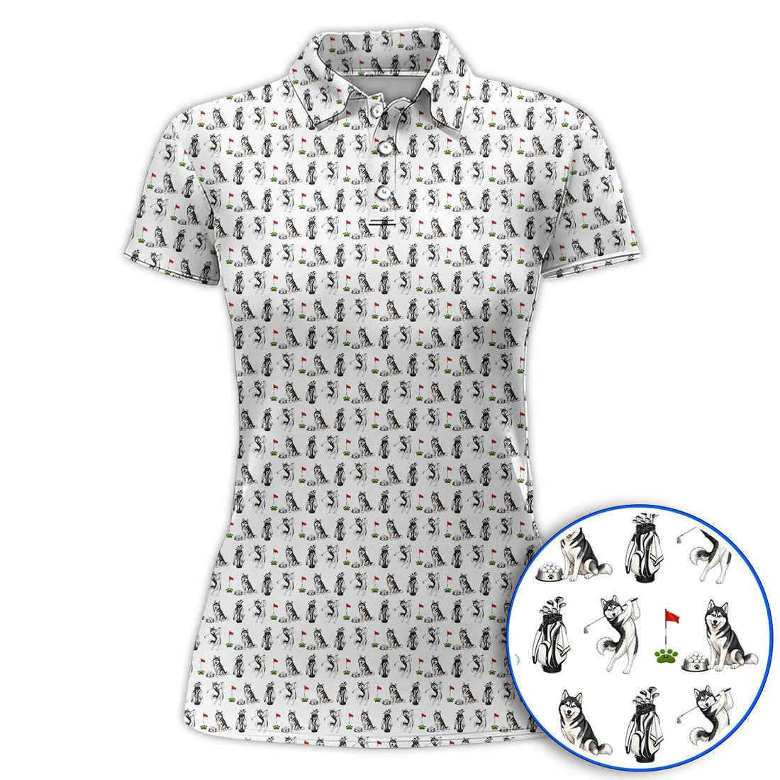 Funny Husky Golf Polos, Husky Sibir Pattern Golf Shirt For Dog Lover, Golf Gift For Golfer