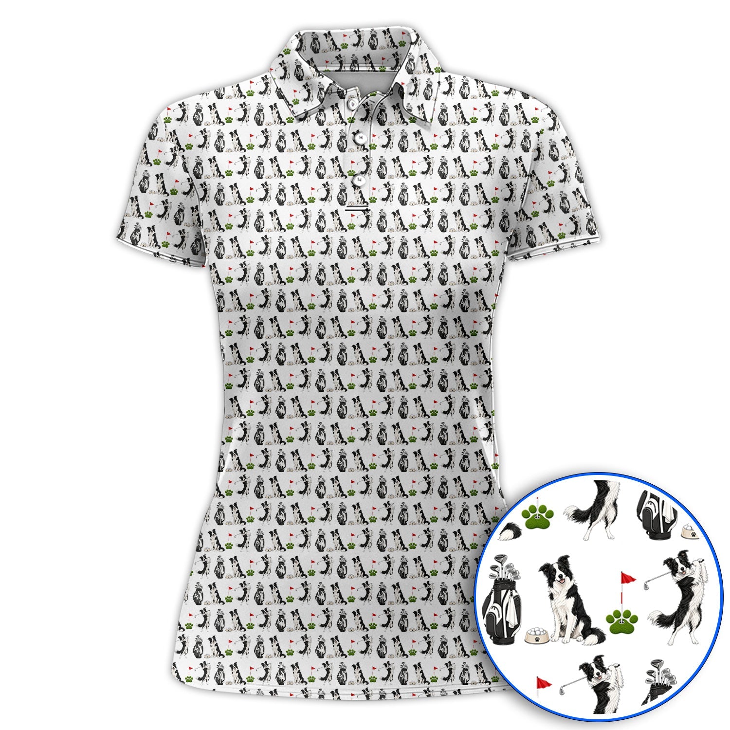 Border Collie Golf Polos, Border Collie Pattern Golf Shirt for Dog Lovers, Funny Golf Gift for Golfer