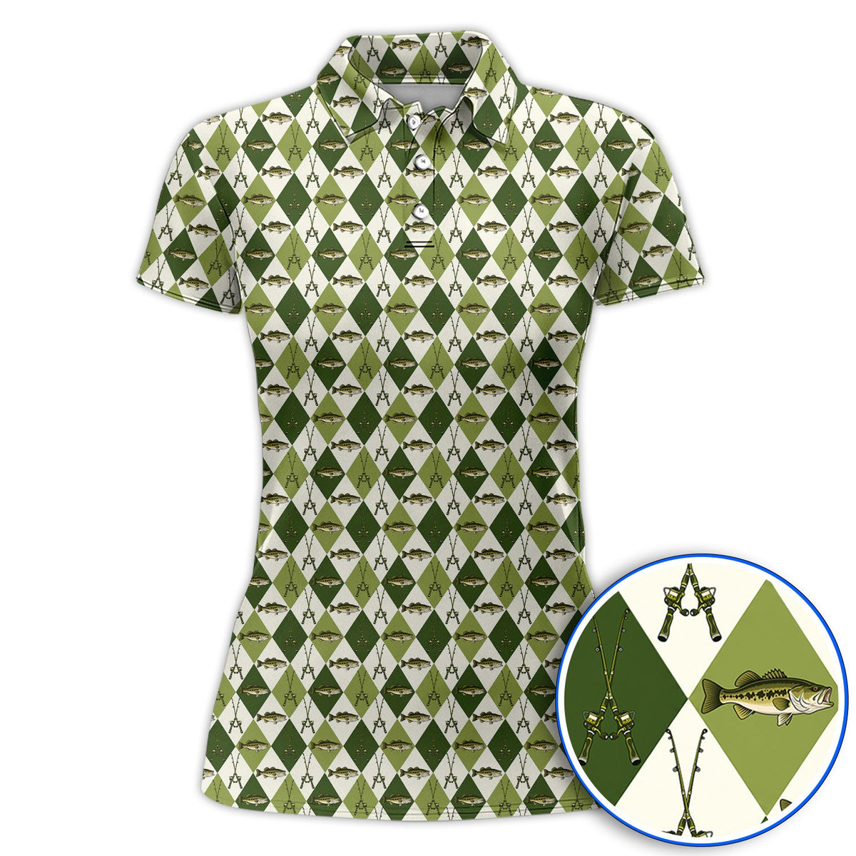 Bass Fishing Golf Polos, Fishing Bass & Rod Pattern Golf Shirt, Crazy Golf Gift For Golfers
