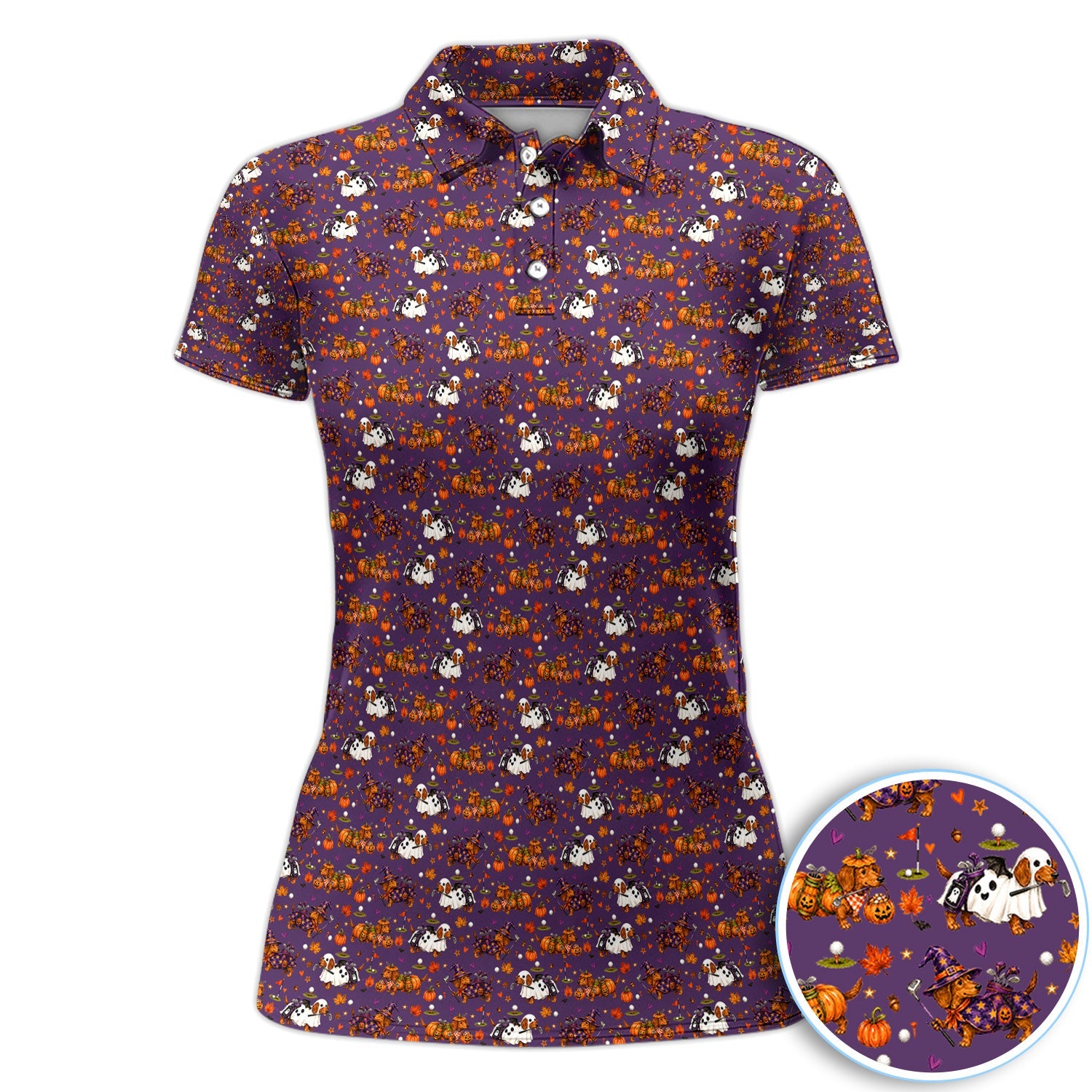 Halloween Dachshund Golf Polo Shirt for Women – Funny Spooky Wiener Dog Golfer Polo