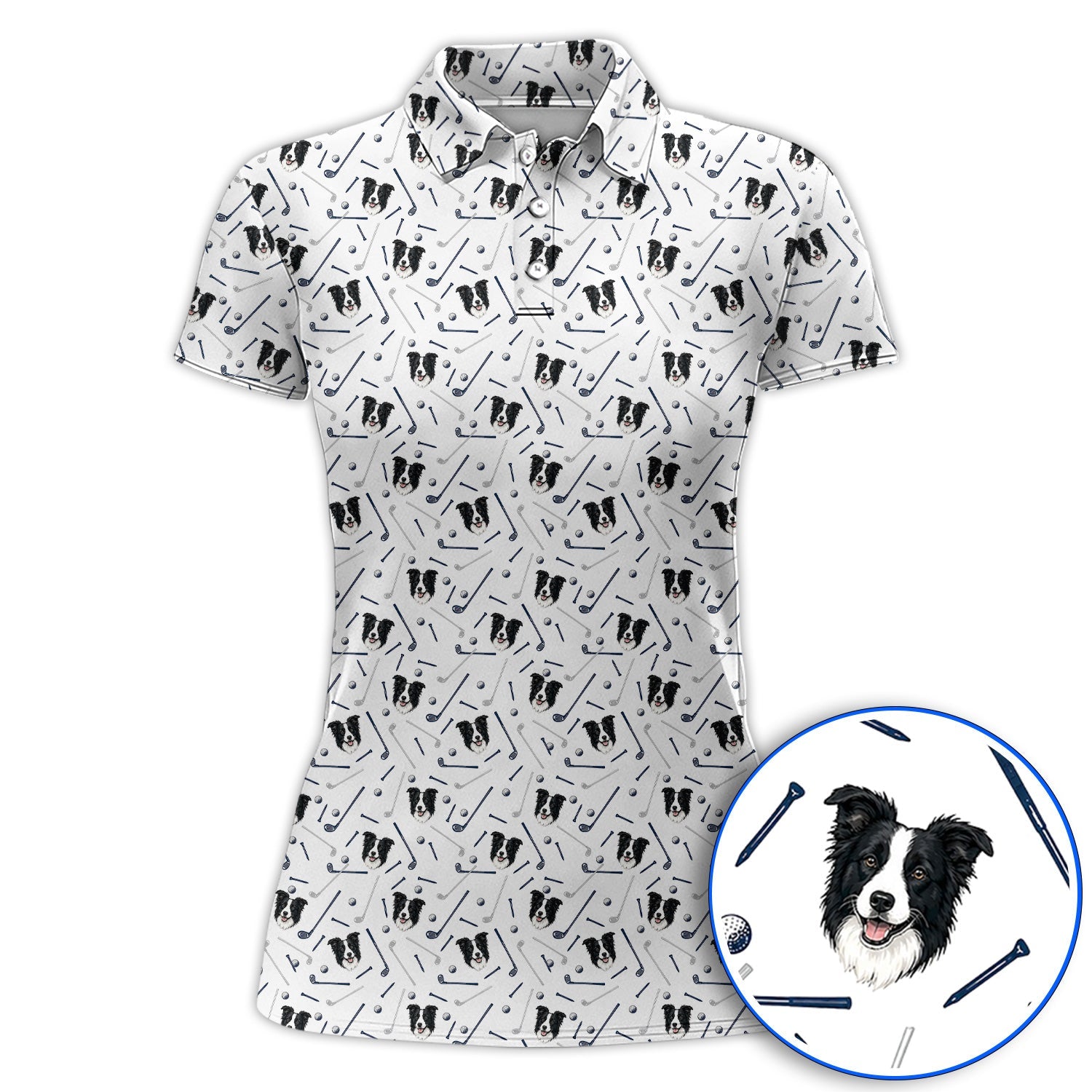 Funny Border Collie Golf Polos, Border Collie Pattern Golf Shirt for Dog Lovers, Golf Gift for Golfer