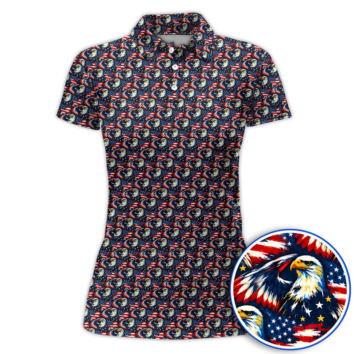 Veteran Bald Eagle Golf Polos, American Flag Patriotic Pattern Golf Shirt, USA Military Golf Gift for Veterans