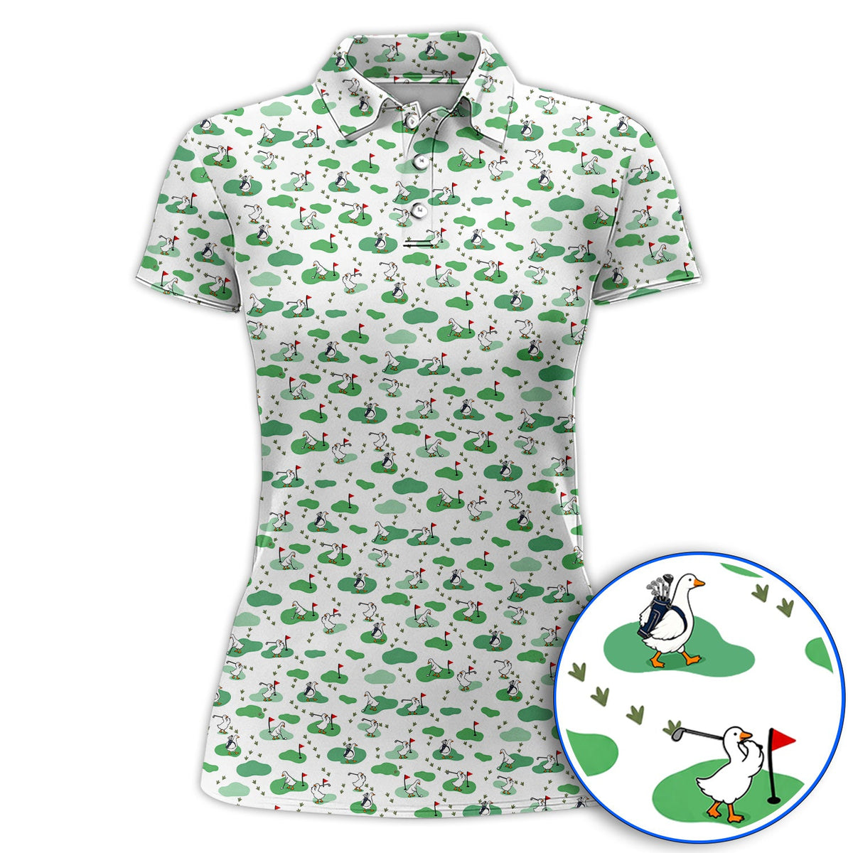 Funny Goose Golf Polos, Playful Golfing Goose Pattern Golf Shirt, Golf Gift For Golfers