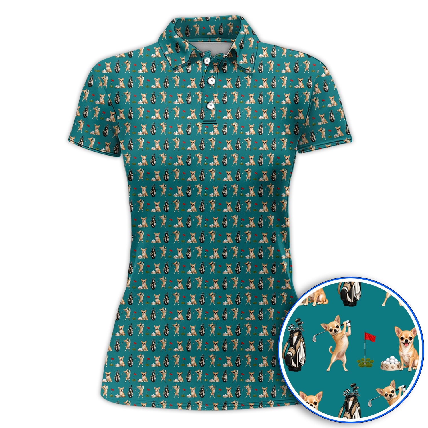Chihuahua Golf Shirt, Cute Chihuahua Golf Pattern Polos for Dog Lovers, Funny Golf Gift For Golfer