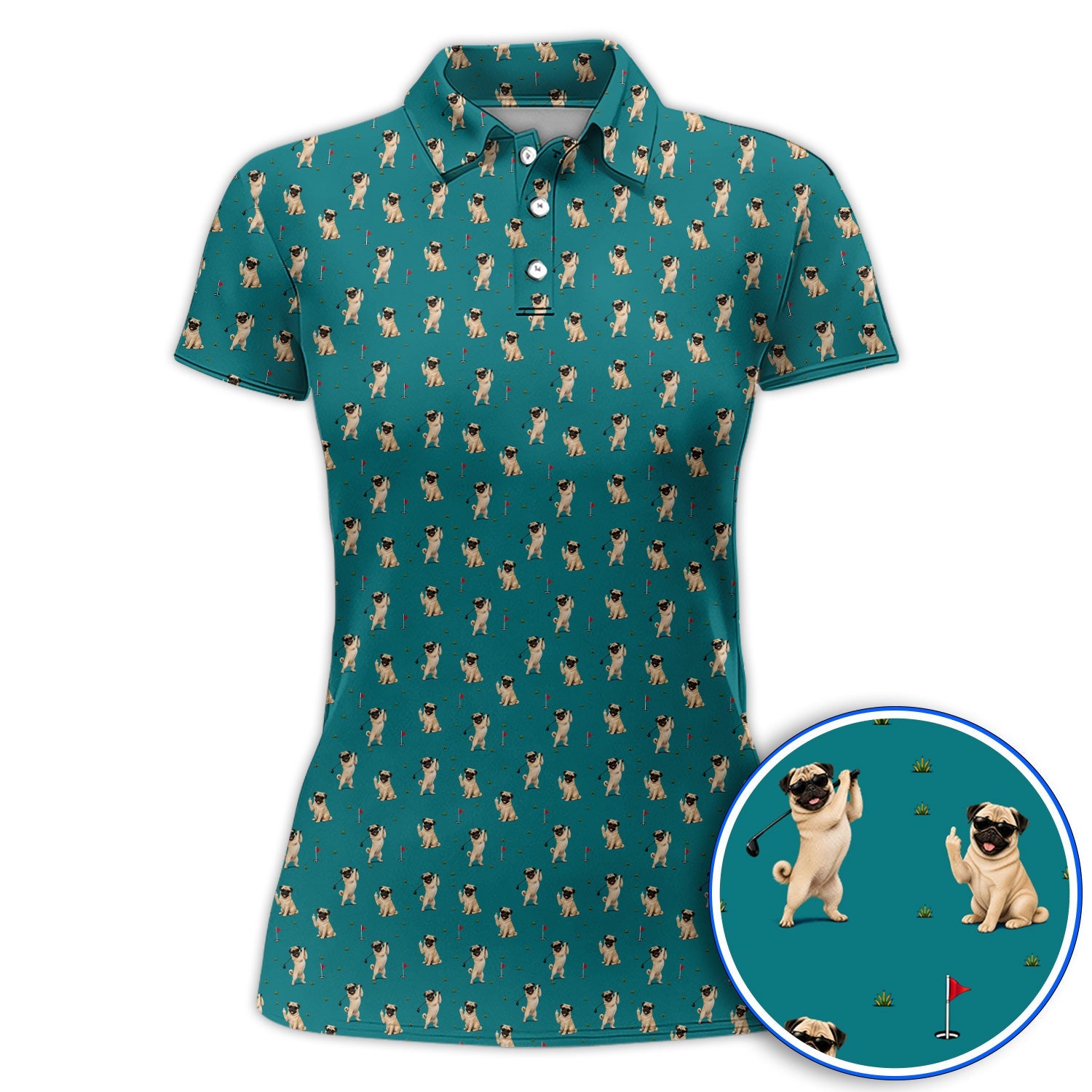 Pug Pattern Golf Shirt, Funny Pug Golf Polos, Crazy Golf Gift For Golfer