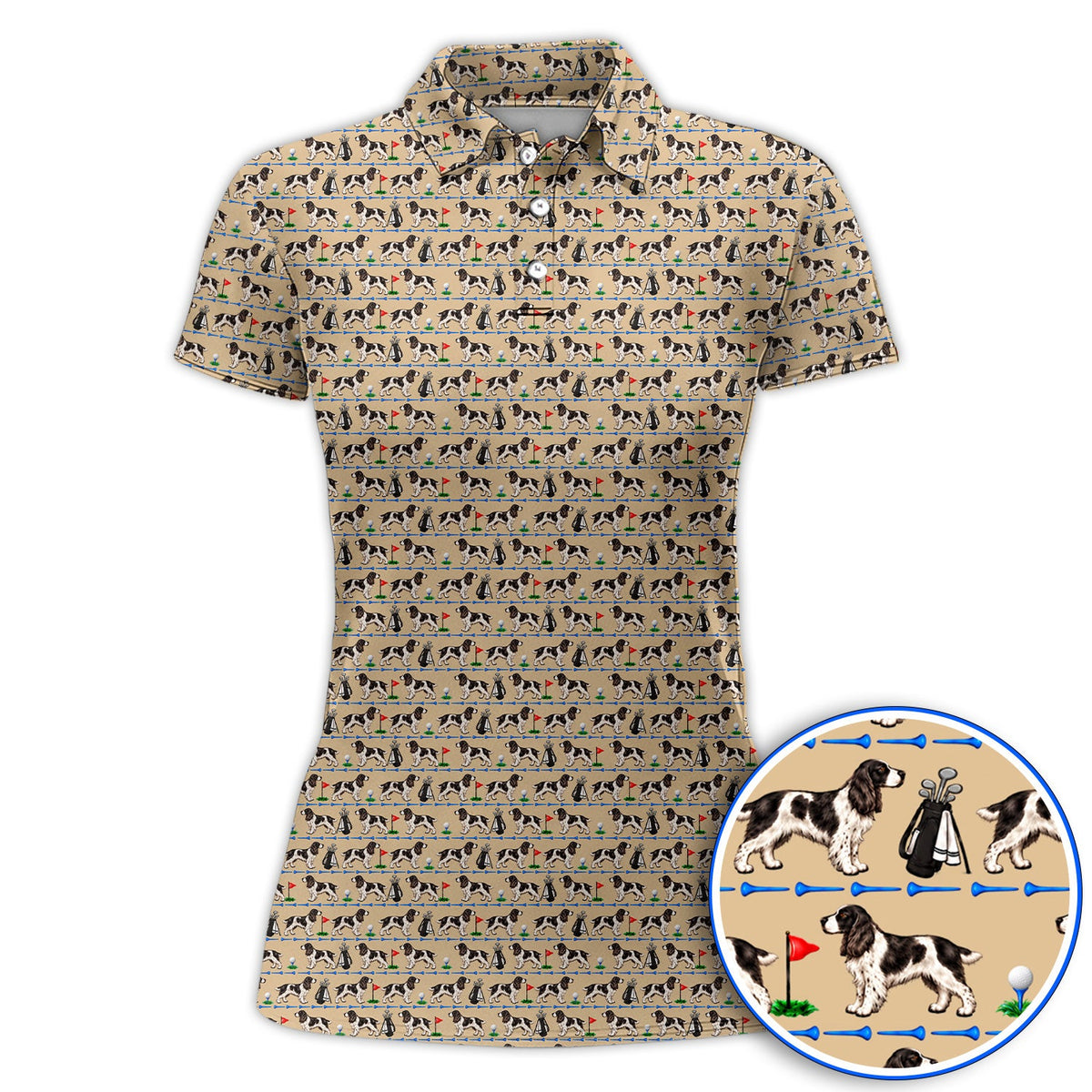 English Springer Spaniel Golf Polos, Crazy Pattern Golf Shirt For Dog Lovers, Golf Gift For Golfer
