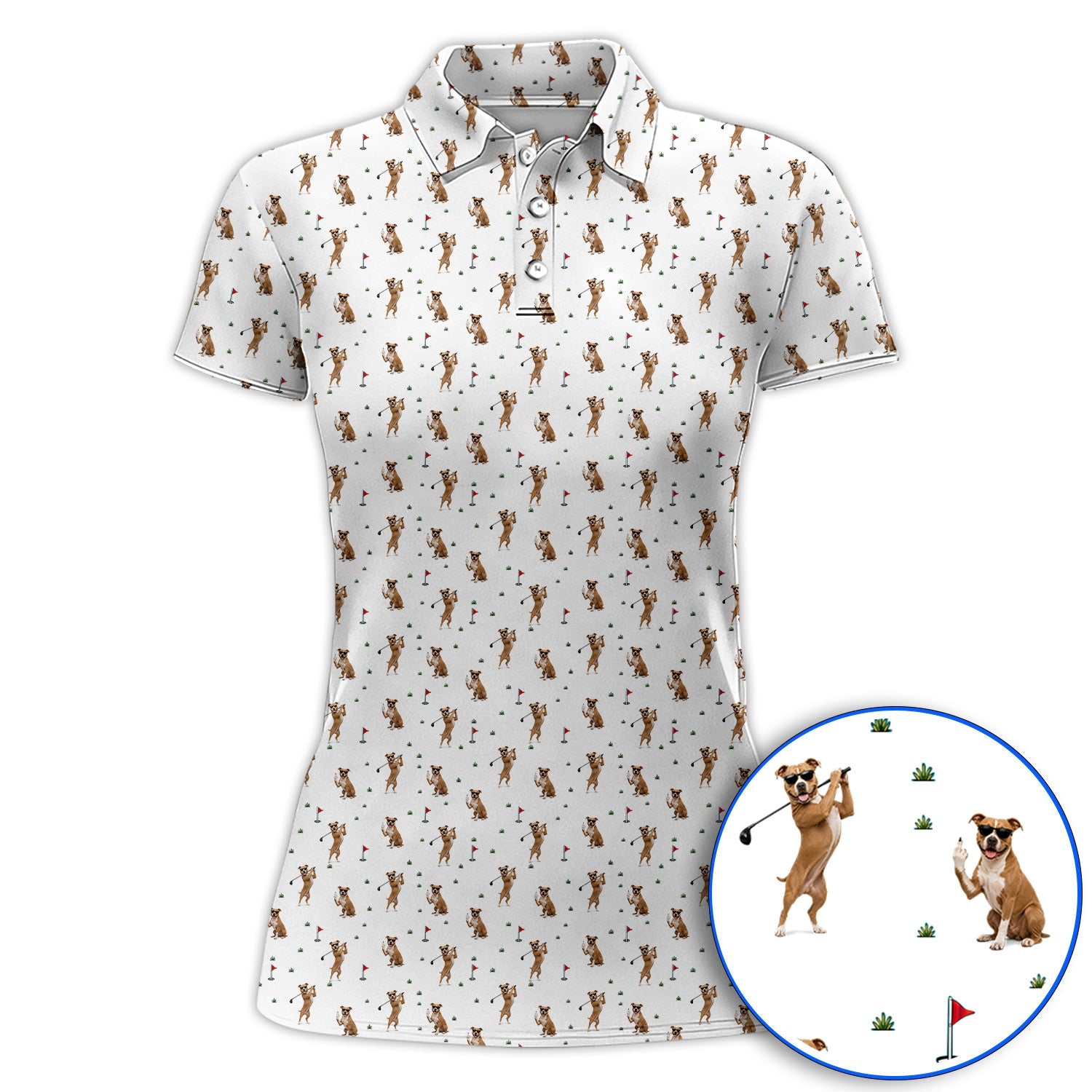 Pit Bull Golf Polos, Funny Pit Bull Pattern Golf Shirt for Dog Lovers, Golf Gift for Golfer