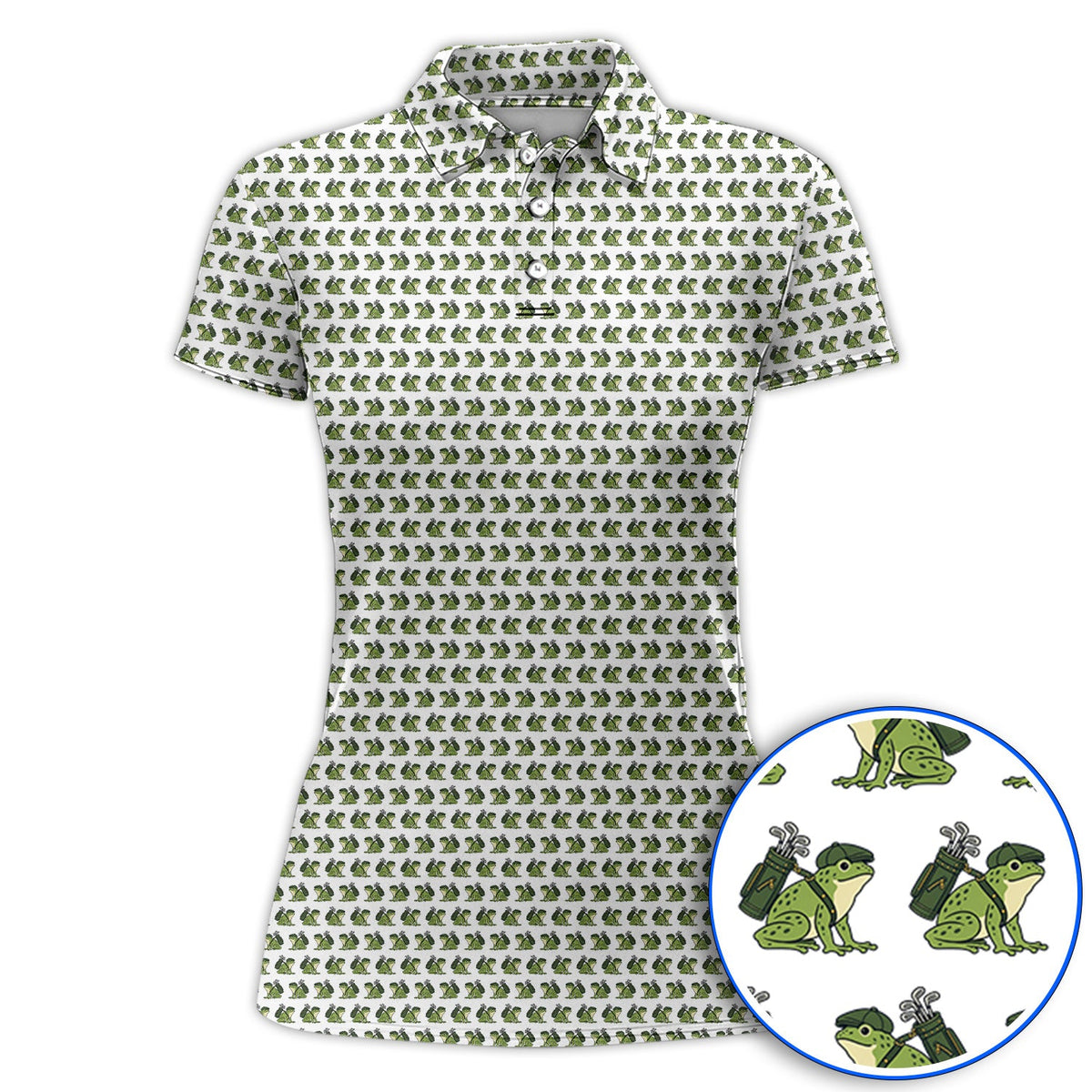 Funny Frog Golf Polos, Cute Frog Pattern Golf Shirt, Unique Golf Shirt For Golfer