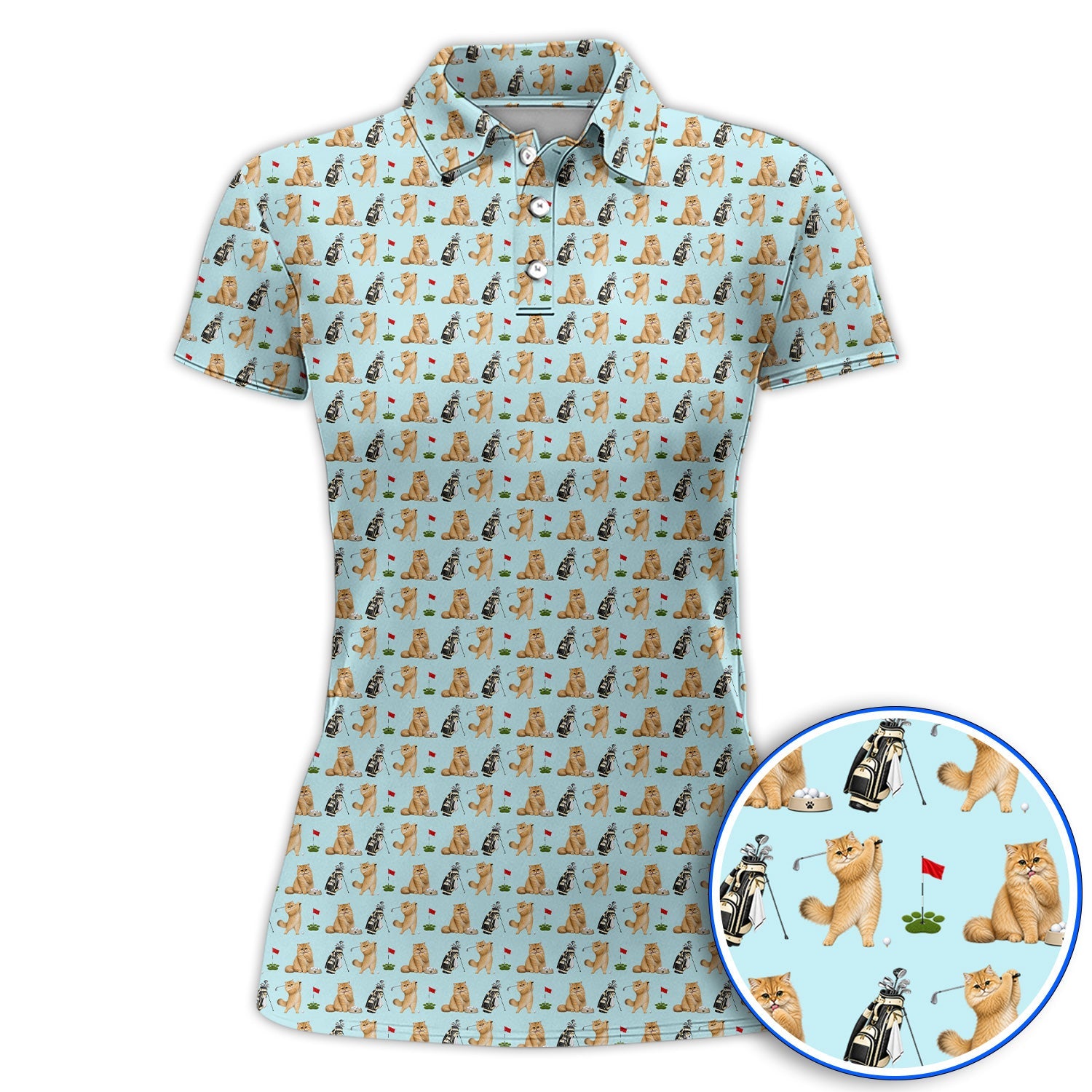 Golden British Longhair Golf Polos, Cute Golden British Longhair Pattern Golf Shirt, Golf Gift for Cat Lovers