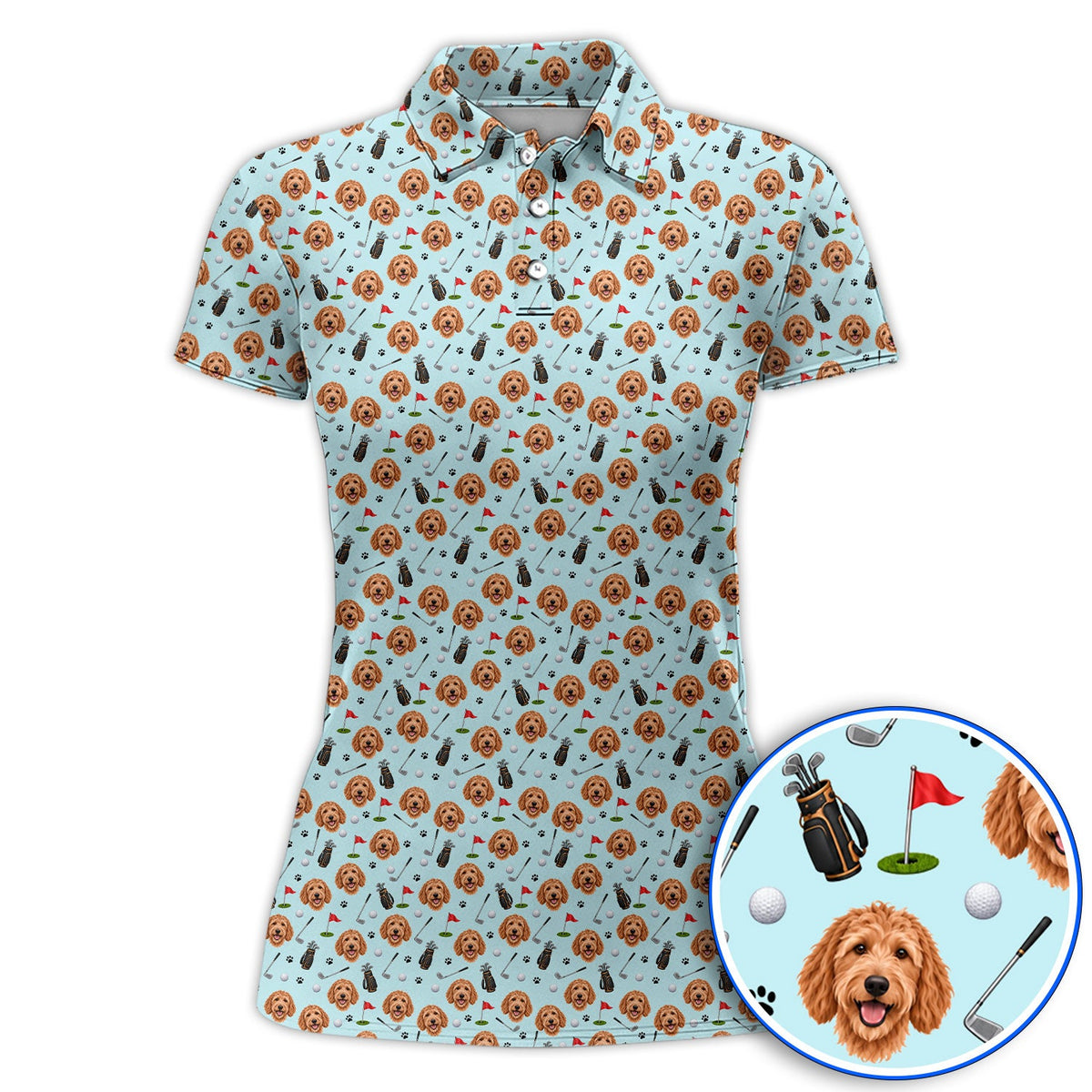 Goldendoodle Golf Polos, Crazy Doodle Dog Pattern Golf Shirt, Golf Gift For Golfers