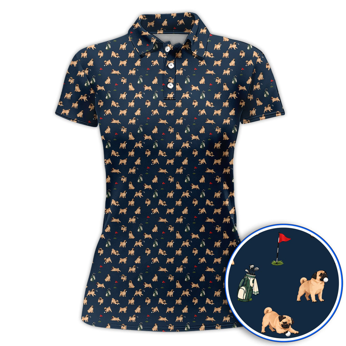 For Dog Lovers Crazy Pug Golf Polos, Pug Pattern Golf Shirt , Golf Gift For Golfers