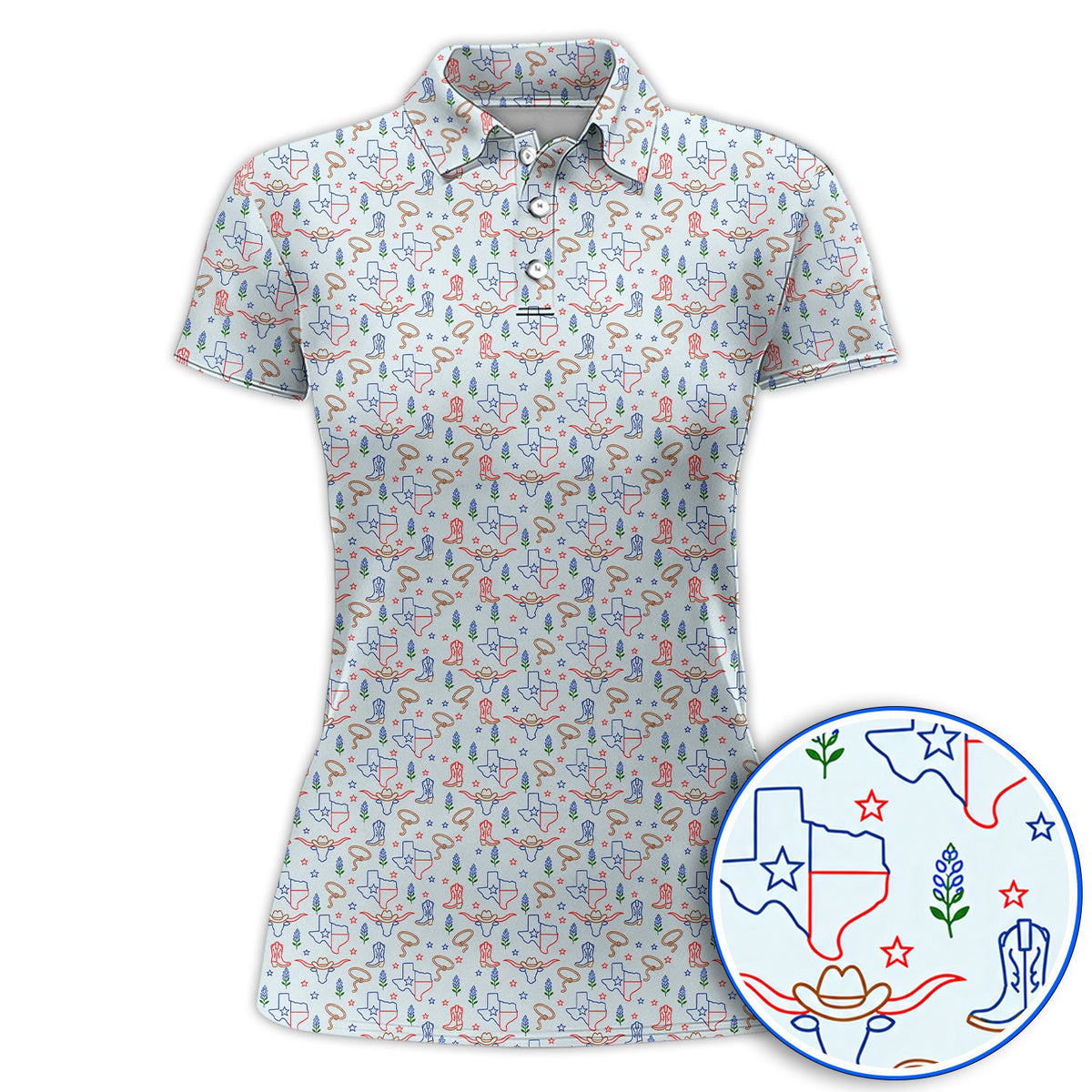 Texas Longhorn Golf Polos, Western Cowboy Texas Pattern Shirt, Funny Golf Gift For Golfer