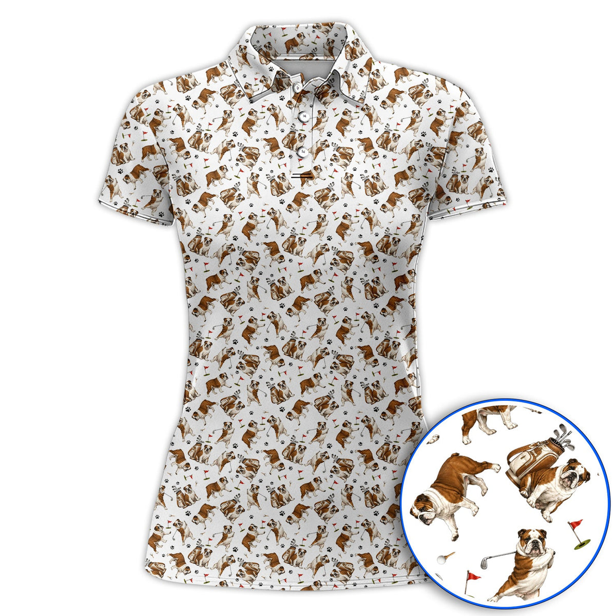 Funny Bulldog Pattern Golf Shirt For Golfer, English Bulldog Golf Polos, Dog Golf Gift