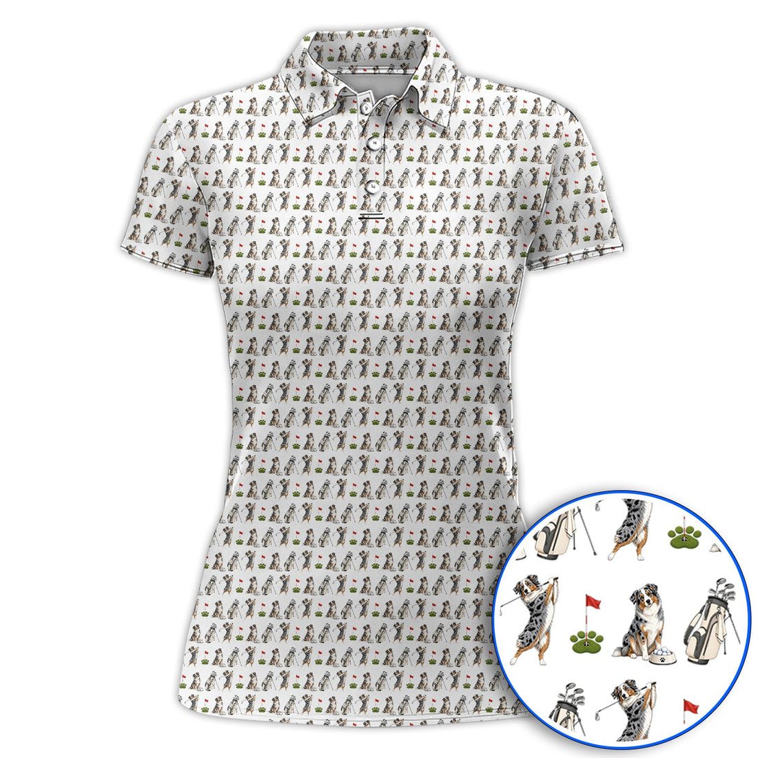 Australian Shepherd Pattern Golf Polos, Aussie Dog Golf Shirt, Crazy Golf Gift For Golfer