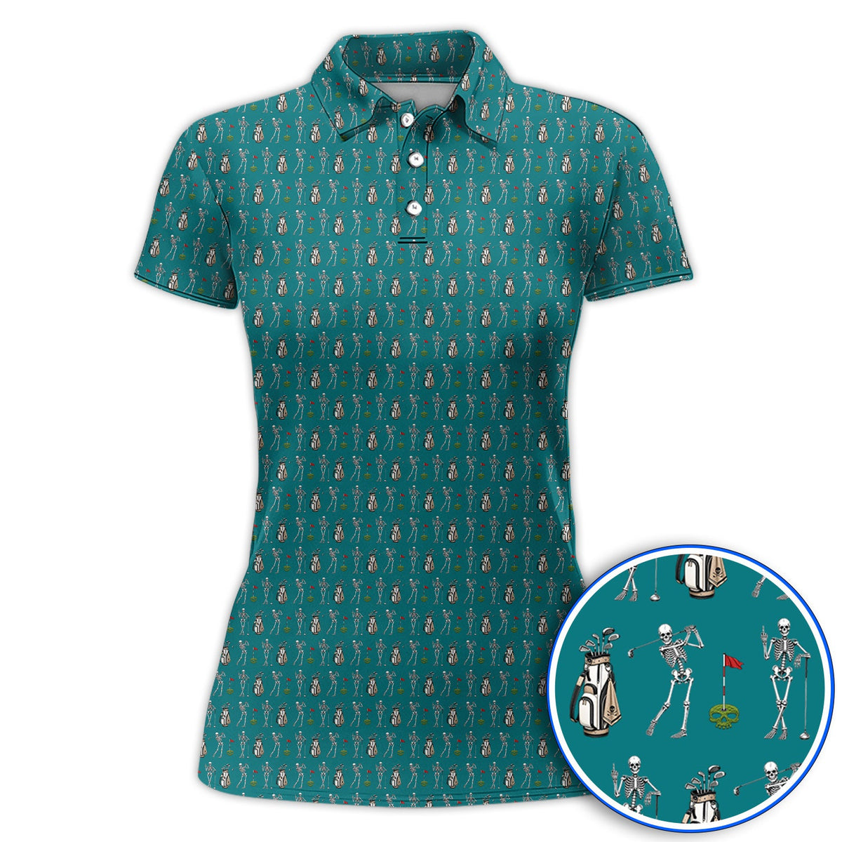 Skeleton Pattern Golf Polos, Funny Skeleton Golf Shirt, Golf Gift For Golfer