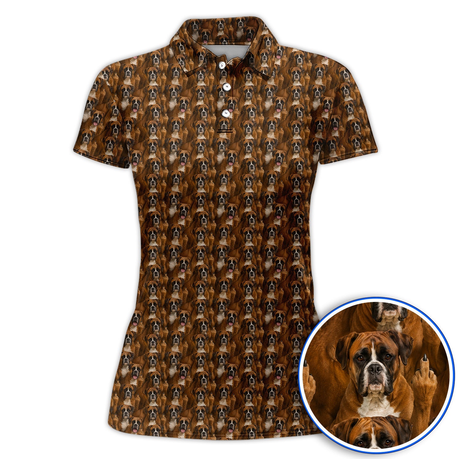 Crazy Boxer Middle Finger Golf Polos, Boxer Pattern Golf Shirt for Golfer, Golf Gift for Dog Lovers