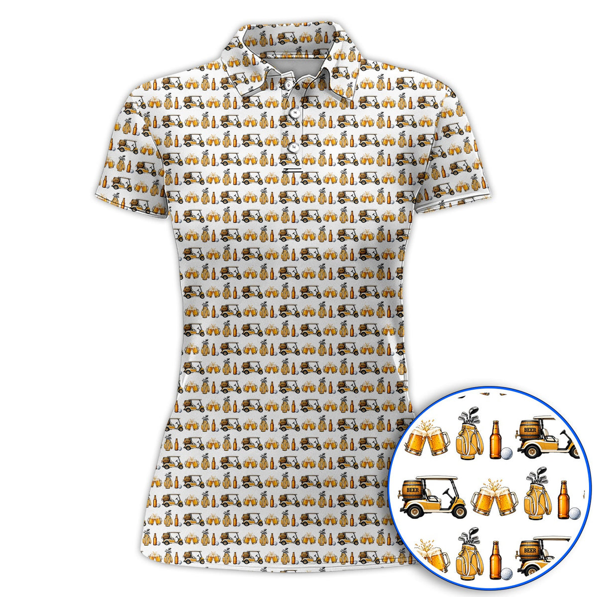 Golf & Beer Shirt, Funny Beer Golf Cart Pattern Golf Polos, Beer Golf Gift For Golfers