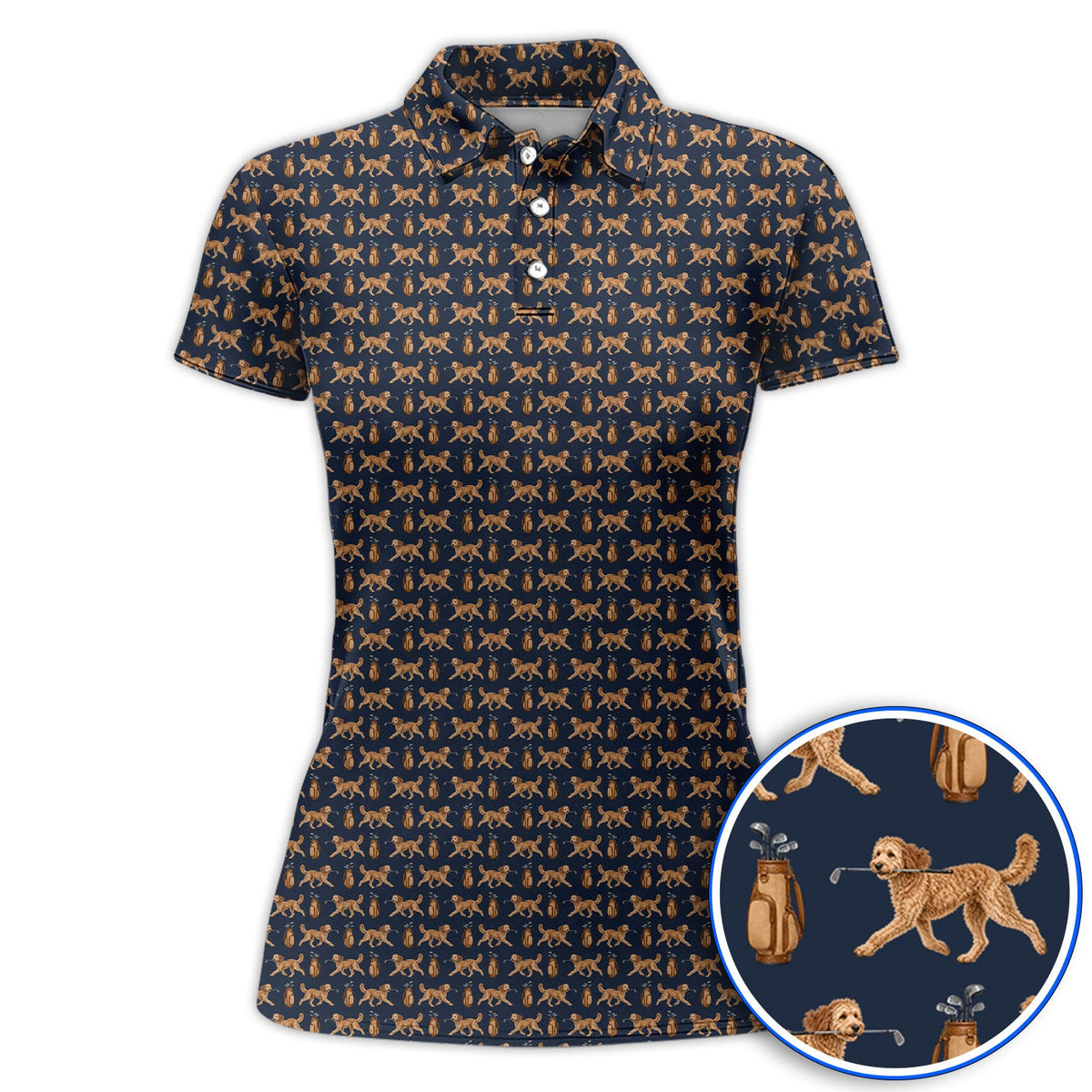 Goldendoodle Golf Shirt, Doodle Dog Pattern Golf Polos, Funny Golf Gift For Dog Lovers