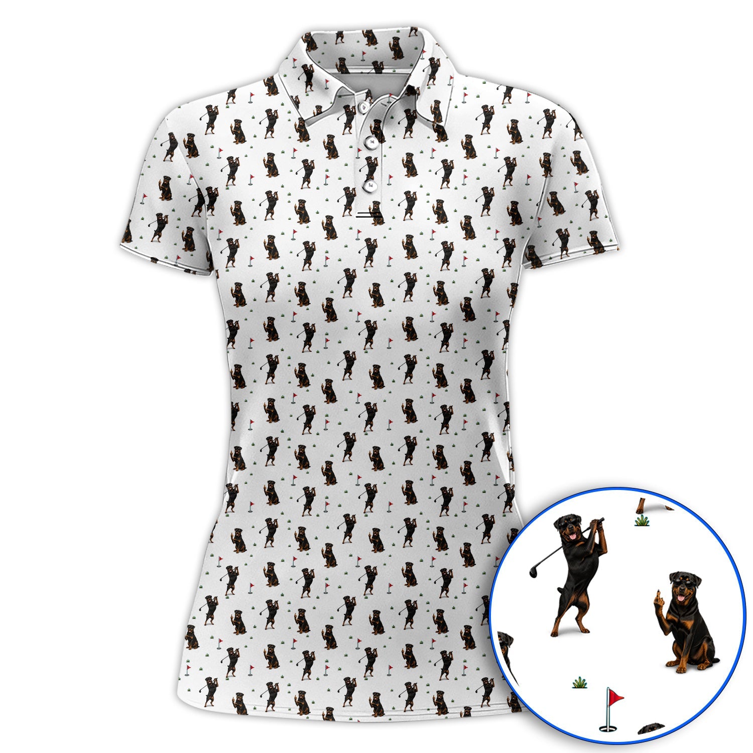 Rottweiler Golf Pattern Polos, Funny Rottweiler Playing Golf Shirt, Dog Lover Gift For Golfer