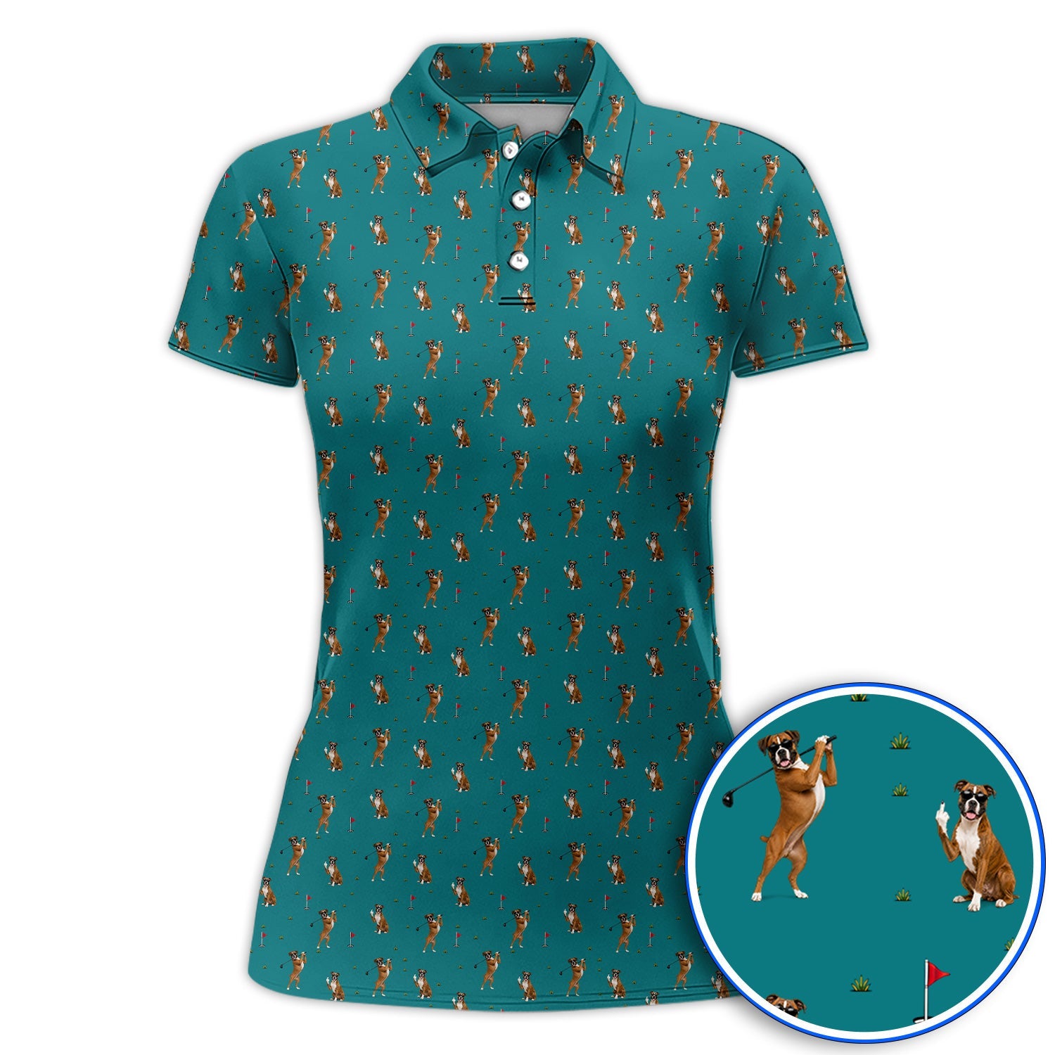 Funny Boxer Golf Swing Shirt, Boxer Golf Pattern Golf Polos for Dog Lovers, Golf Gift For Golfer