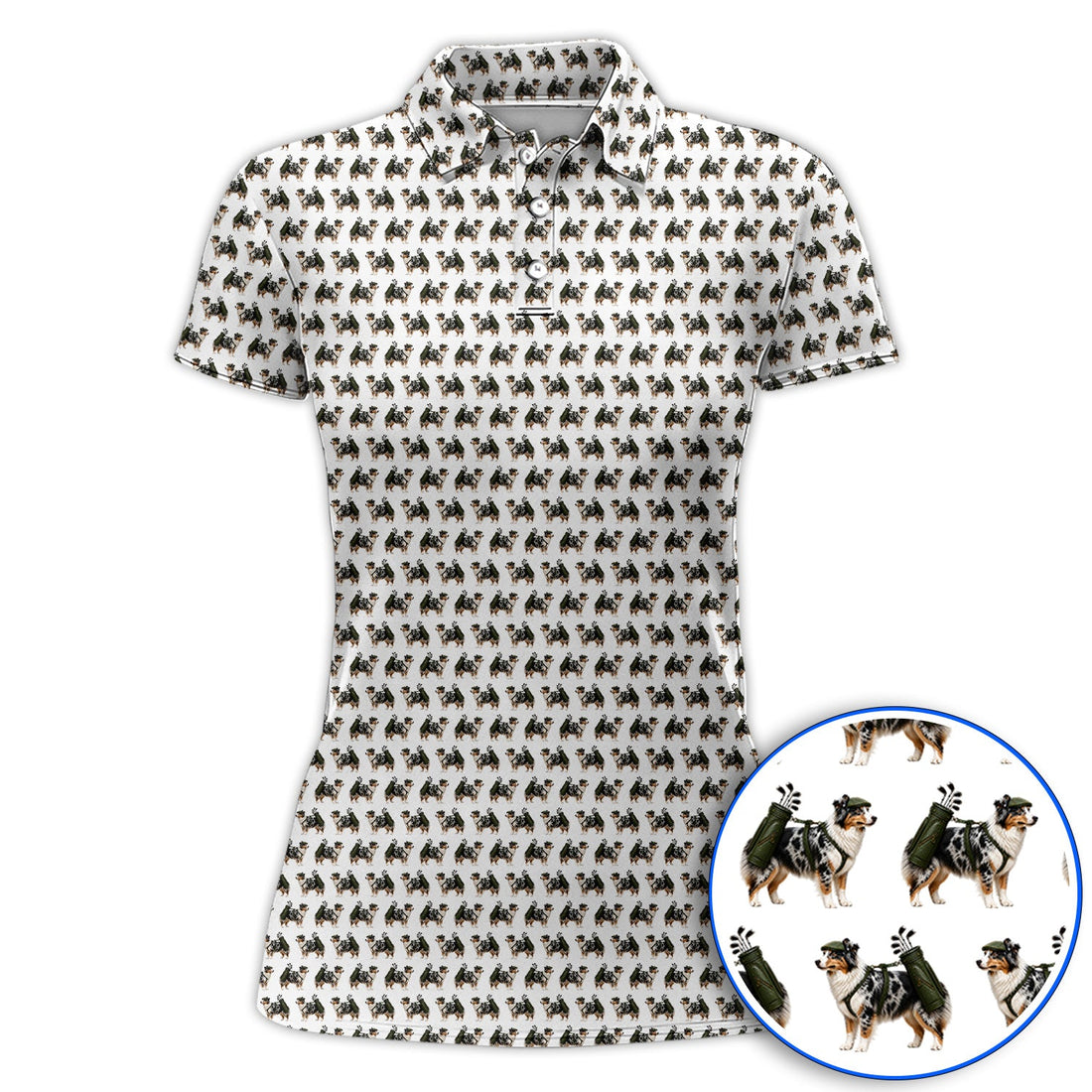 Funny Australian Shepherd Golf Polos, Blue Merle Aussie Pattern Golf Shirt, Golf Gift For Golfer