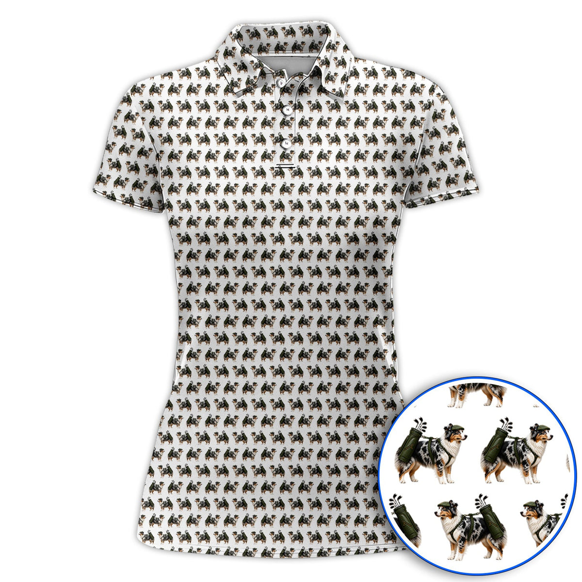 Funny Australian Shepherd Golf Polos, Blue Merle Aussie Pattern Golf Shirt, Golf Gift For Golfer