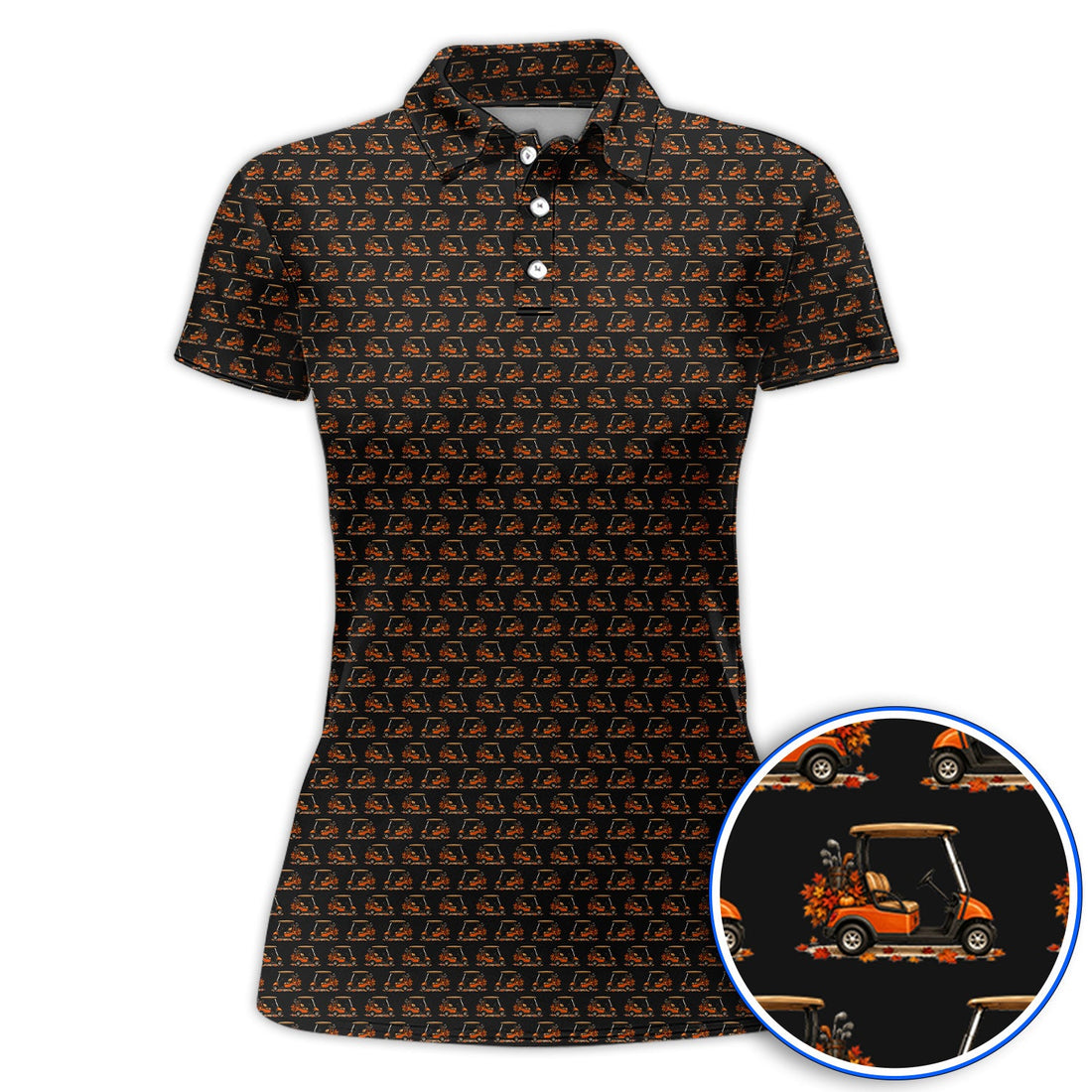 Fall Pattern Golf Shirt, Autumn Golf Cart Polos, Funny Golf Gift For Golfer