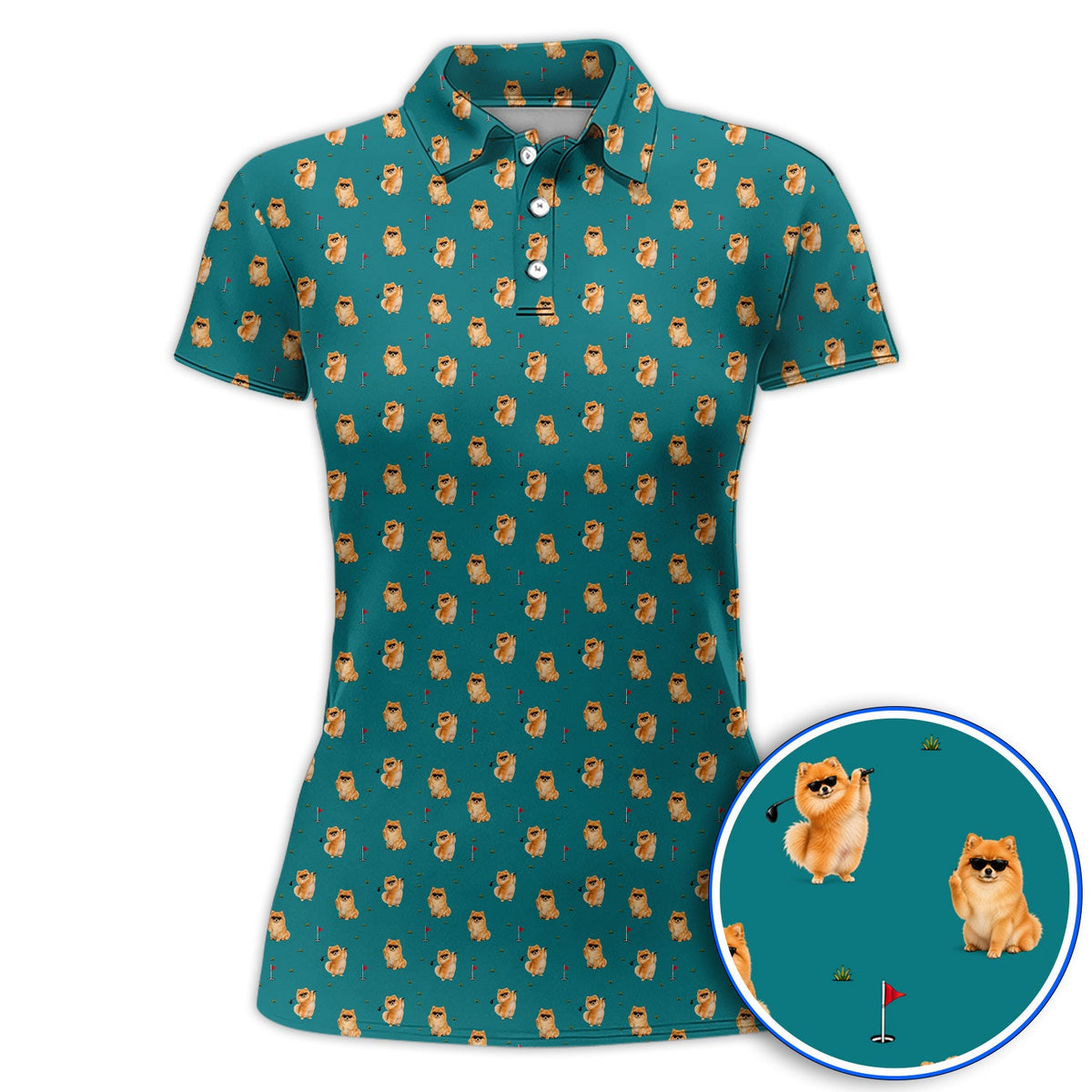 Golden Pomeranian Pattern Golf Polos, Cute Pomeranian Dog Golf Shirt, Golf Gift For Golfer