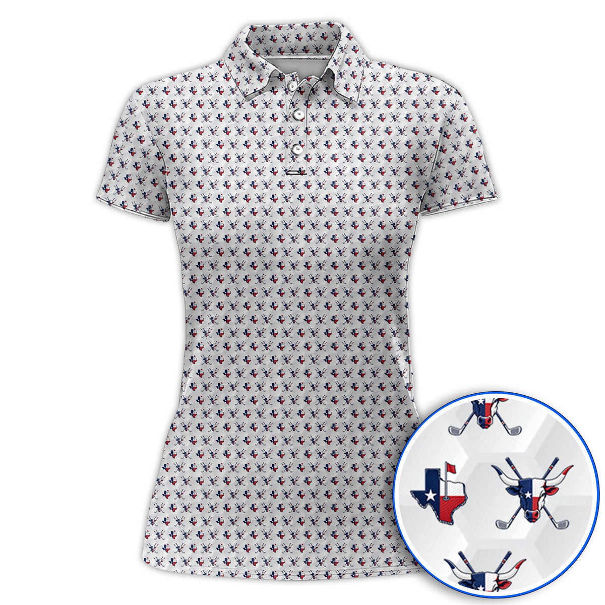 Texas Longhorn Golf Polos, Texas Flag Golf Pattern Shirt, Western Longhorn Golf Gift For Golfer